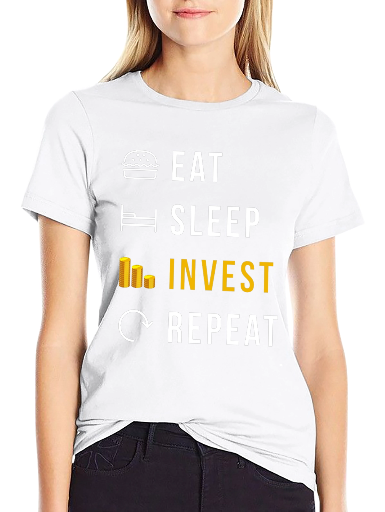 Black Eat Sleep Invest Repeat Graphic Tee view 9