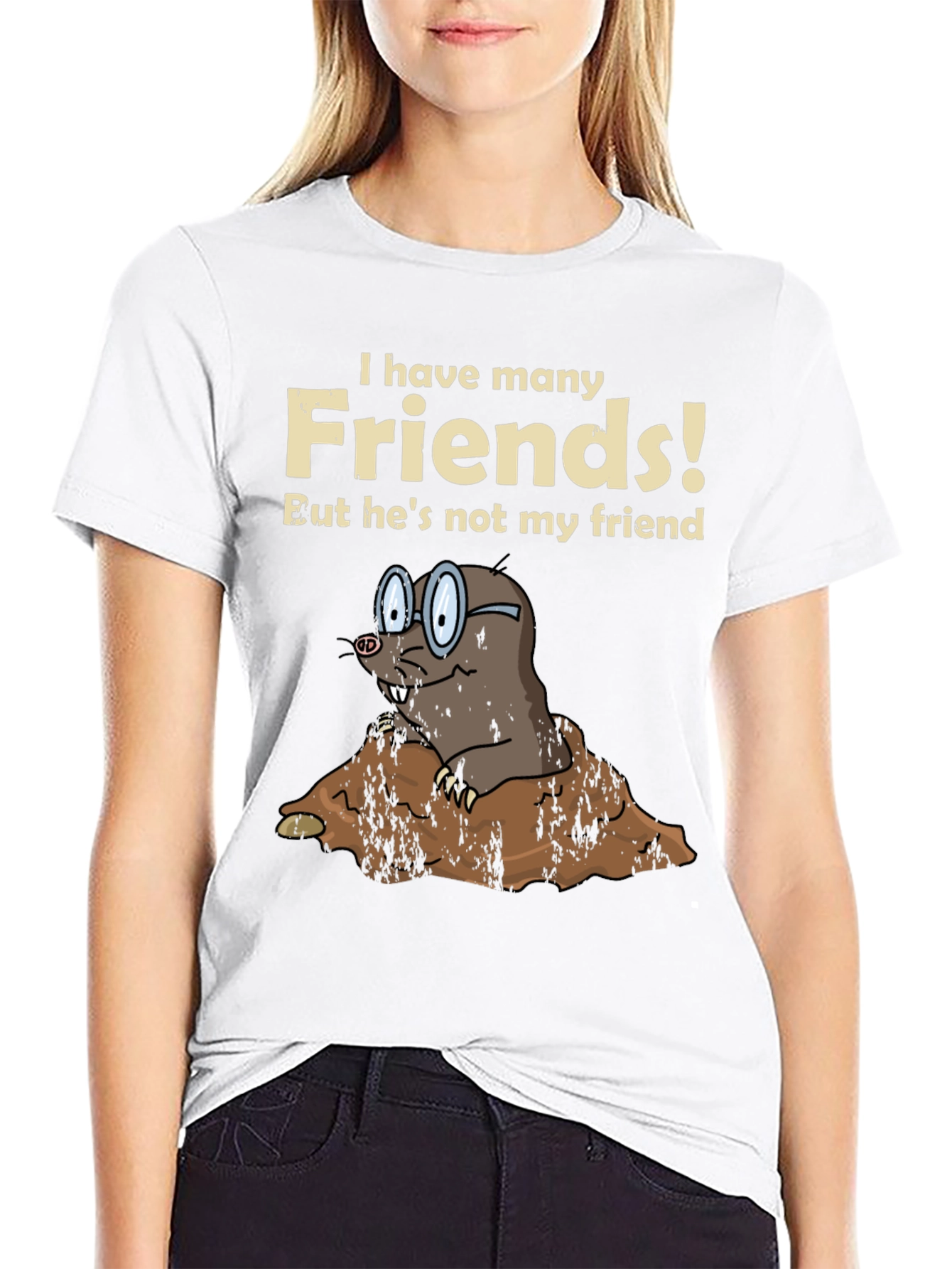 Black Funny Mole Graphic T-Shirt - "I Have Many Friends!" view 9