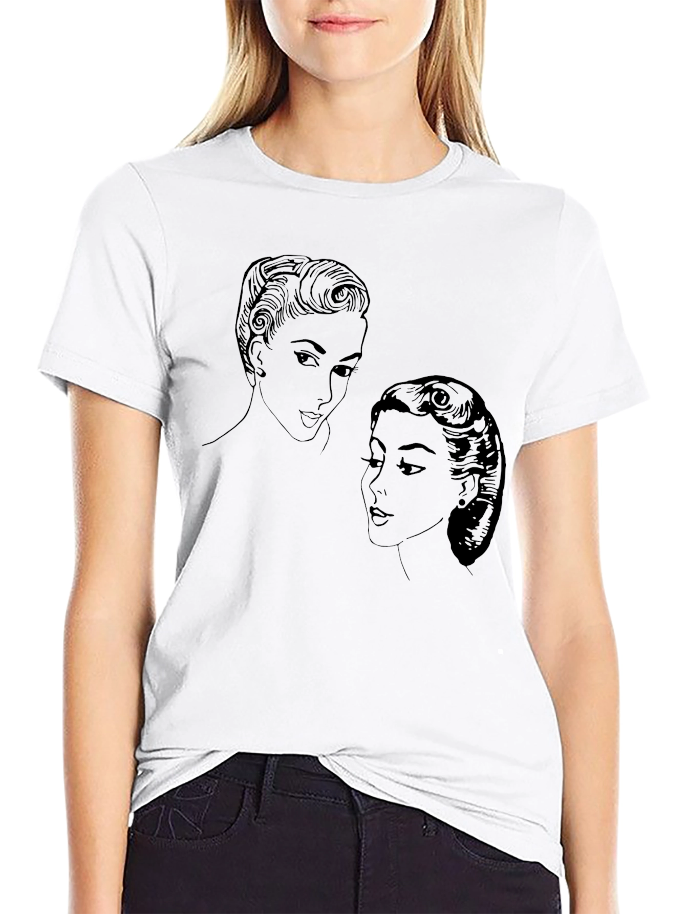 Black Retro Ladies Graphic Tee - Black Cotton view 9