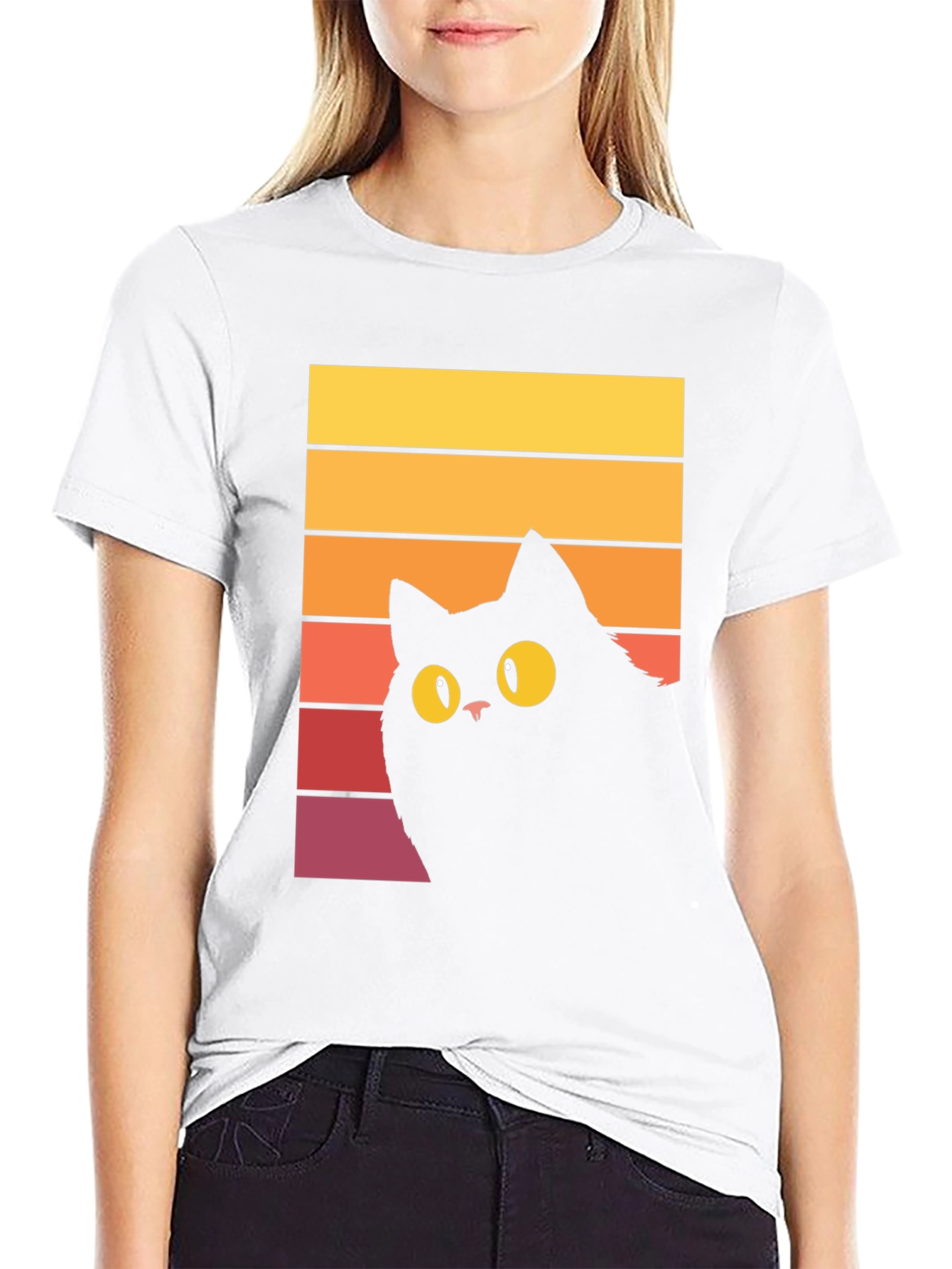 Black Retro Cat Graphic Tee - Vintage Style Black Cat T-Shirt view 9