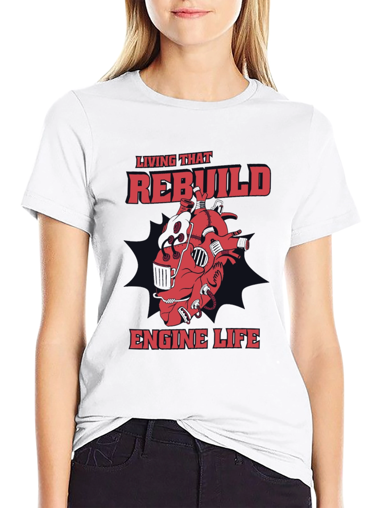 Black Rebuild Engine Life Graphic T-Shirt view 9