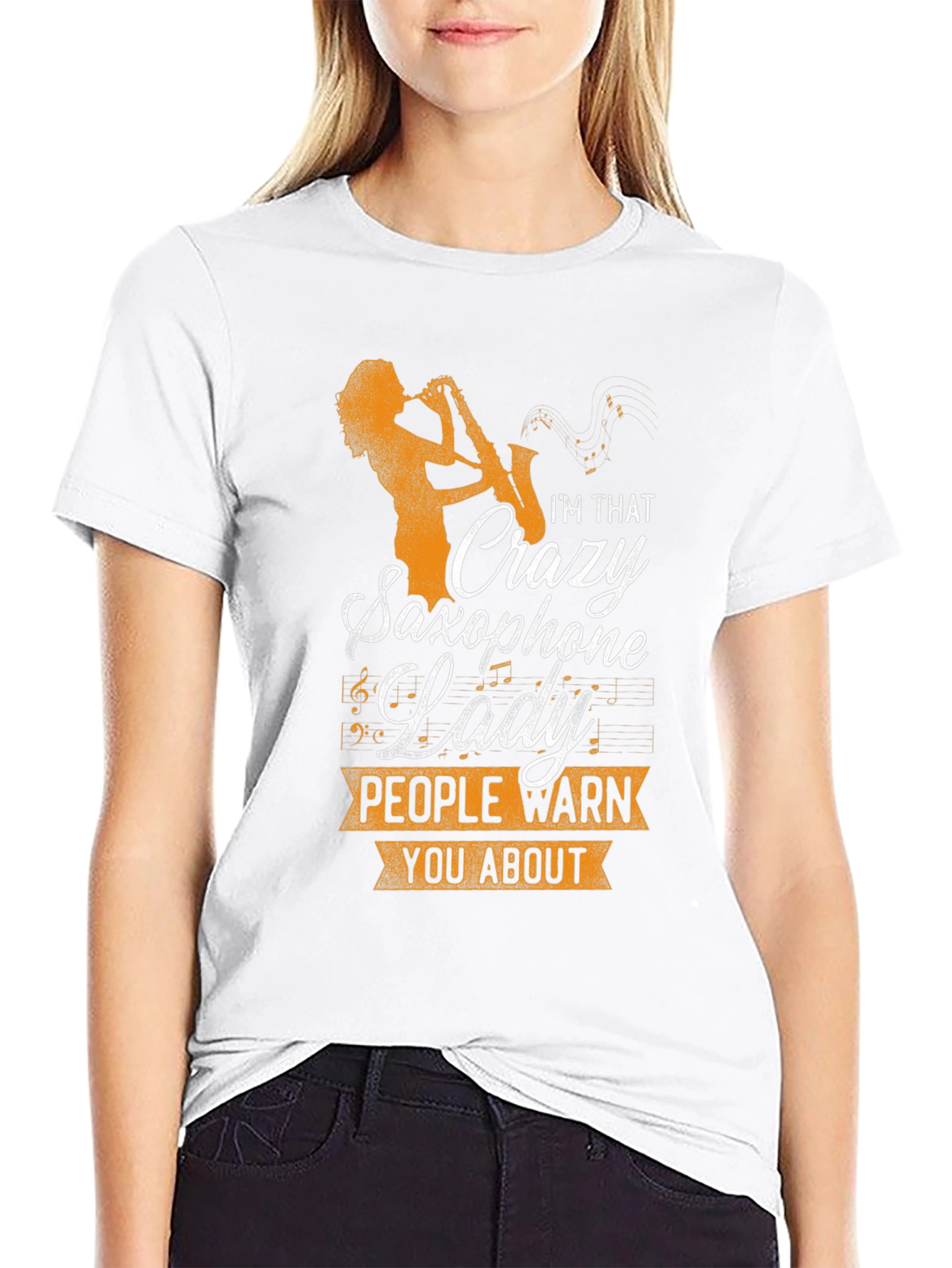 Black Crazy Saxophone Lady Graphic T-Shirt view 9