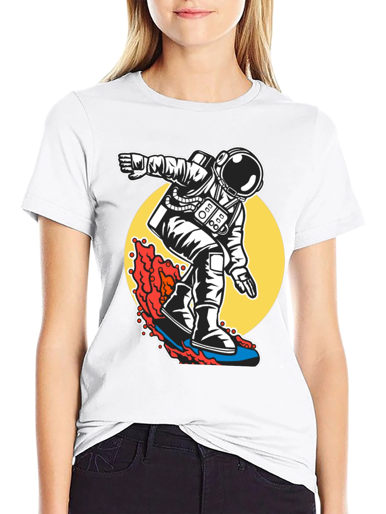 Black Surfing Astronaut T-Shirt - Ride the Waves of Space! view 9