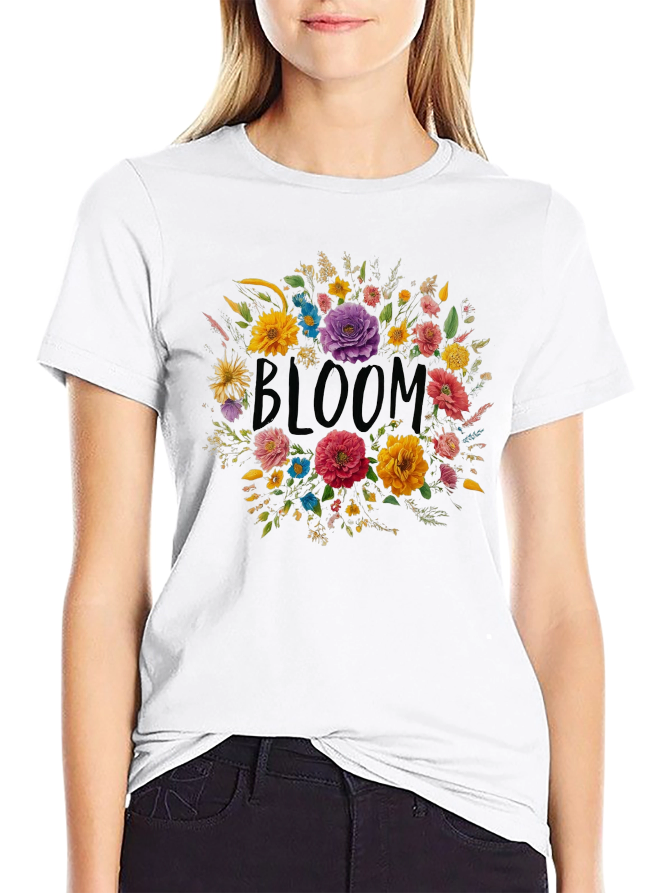 Black Floral Bloom Graphic Black T-Shirt view 9
