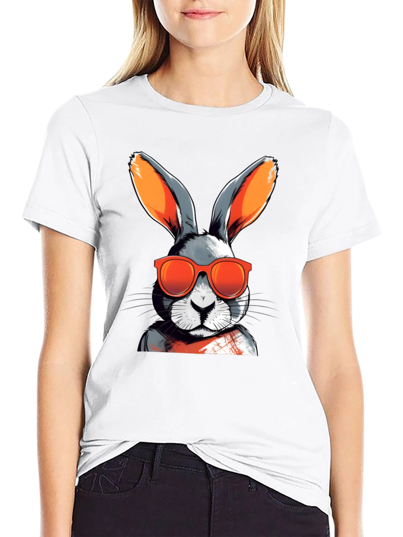 Black Cool Rabbit Graphic Tee - Black Cotton Blend view 9