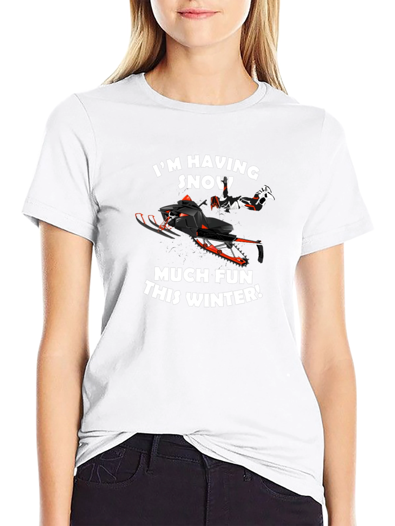 Black Snowmobile Fun Winter T-Shirt view 9