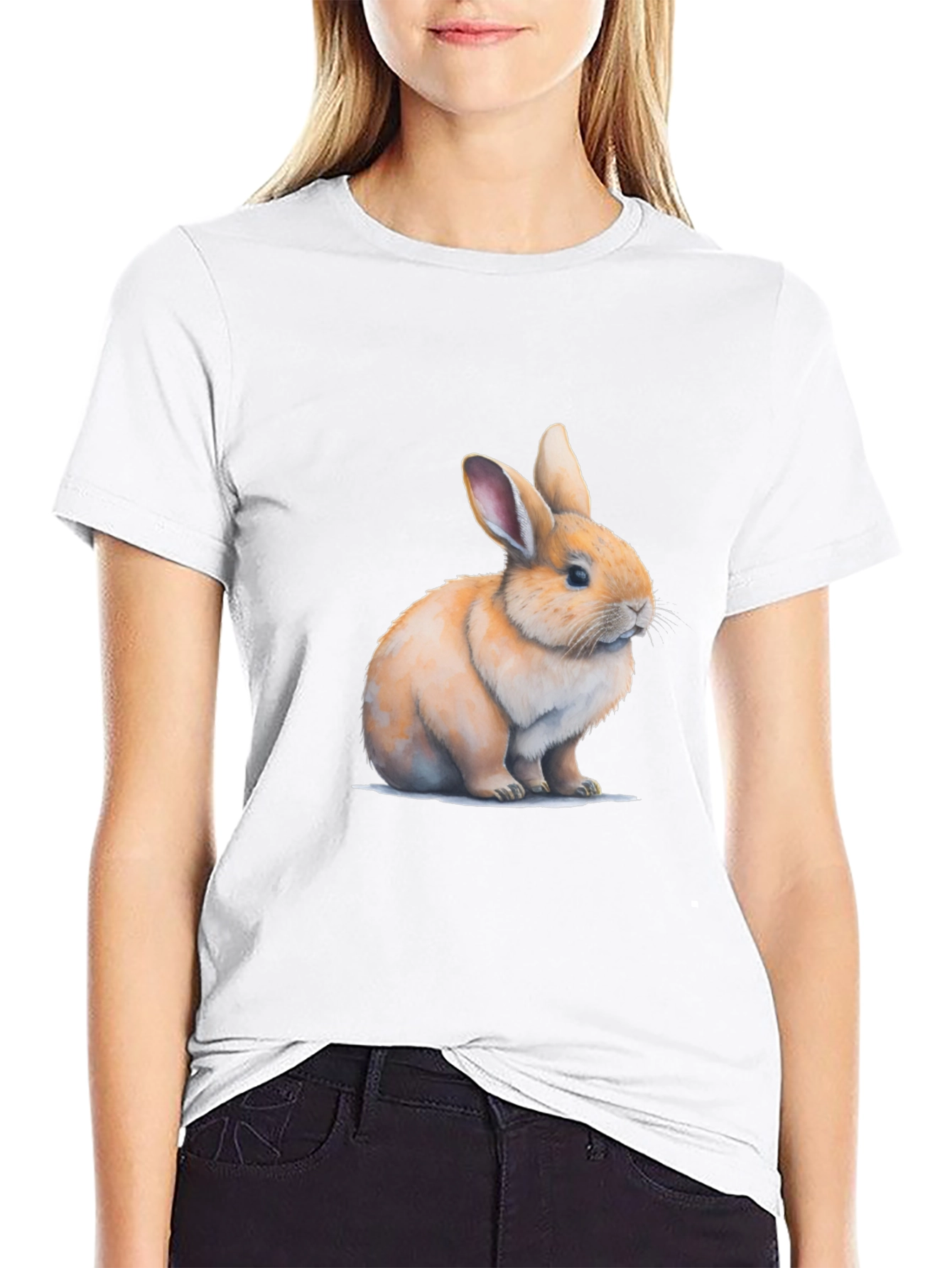 Cute Bunny Graphic Black T-Shirt - 9