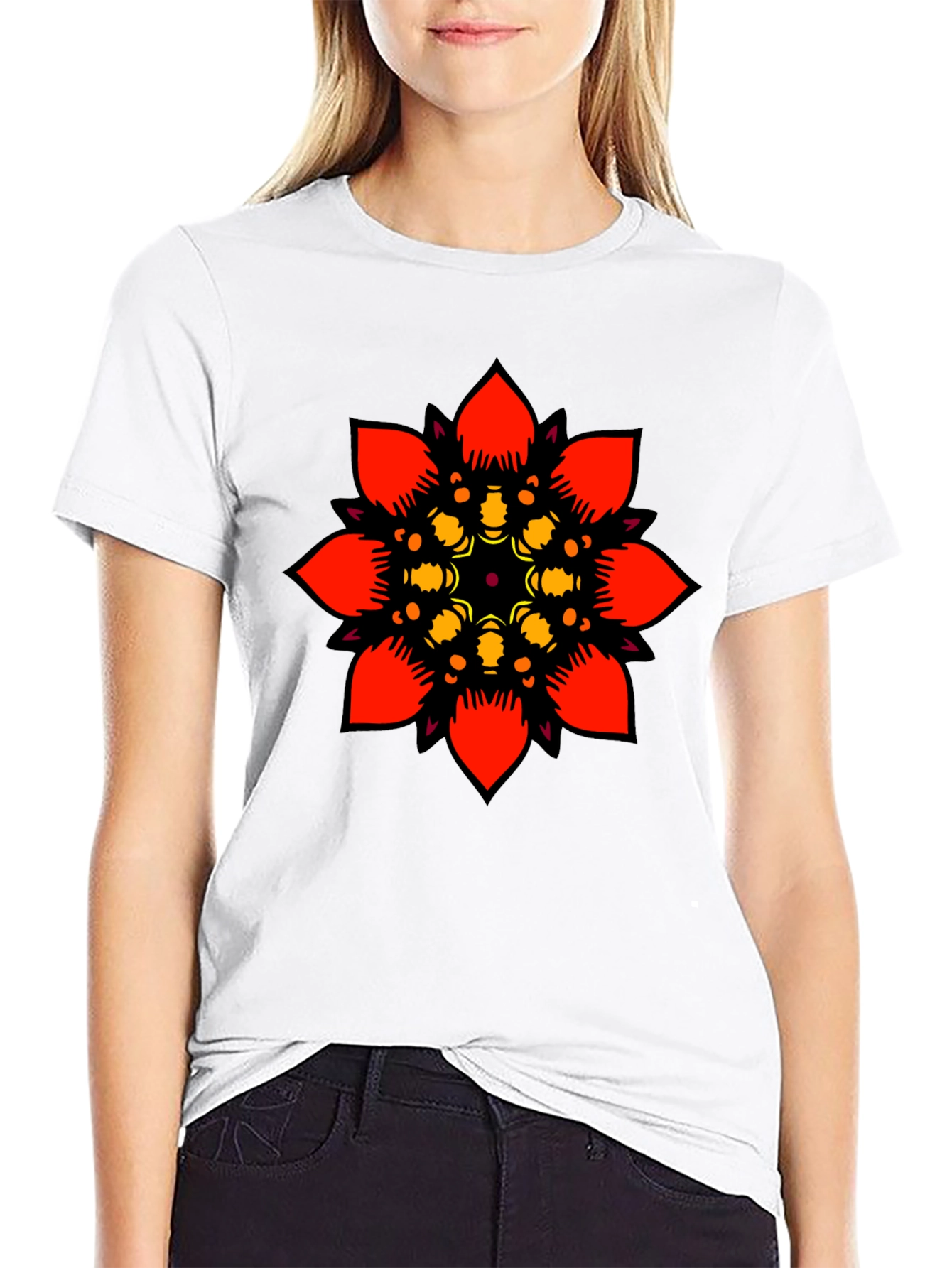 Black Geometric Mandala Graphic Tee - Black Cotton T-Shirt view 9