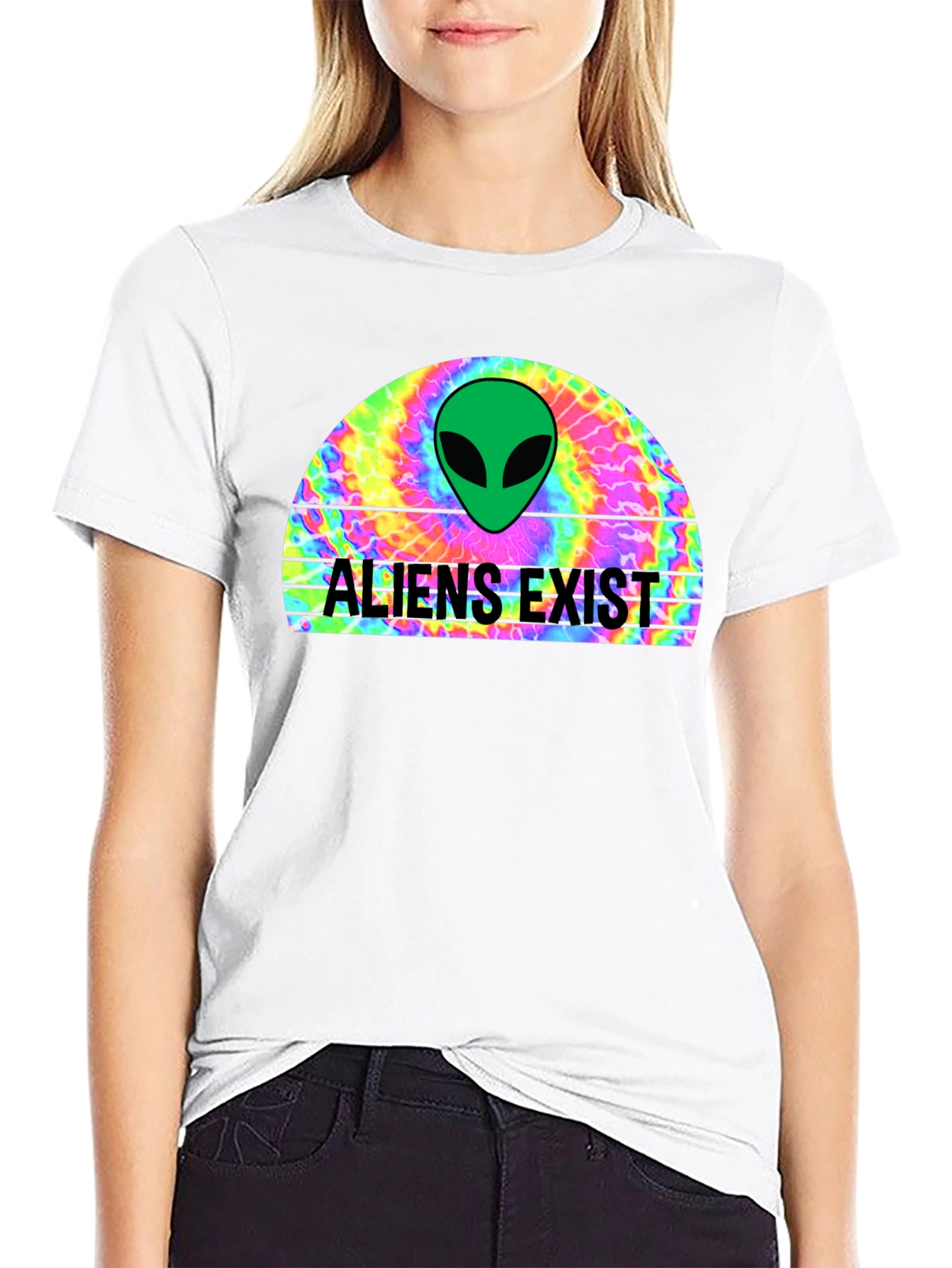 Black Aliens Exist Graphic T-Shirt - Retro Tie Dye Design view 9