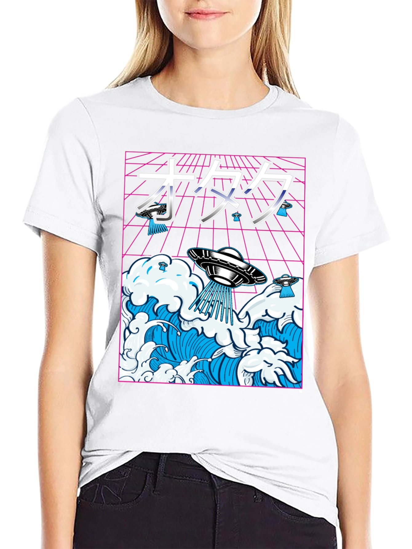 Black Otaku UFO Waves Graphic Tee view 9