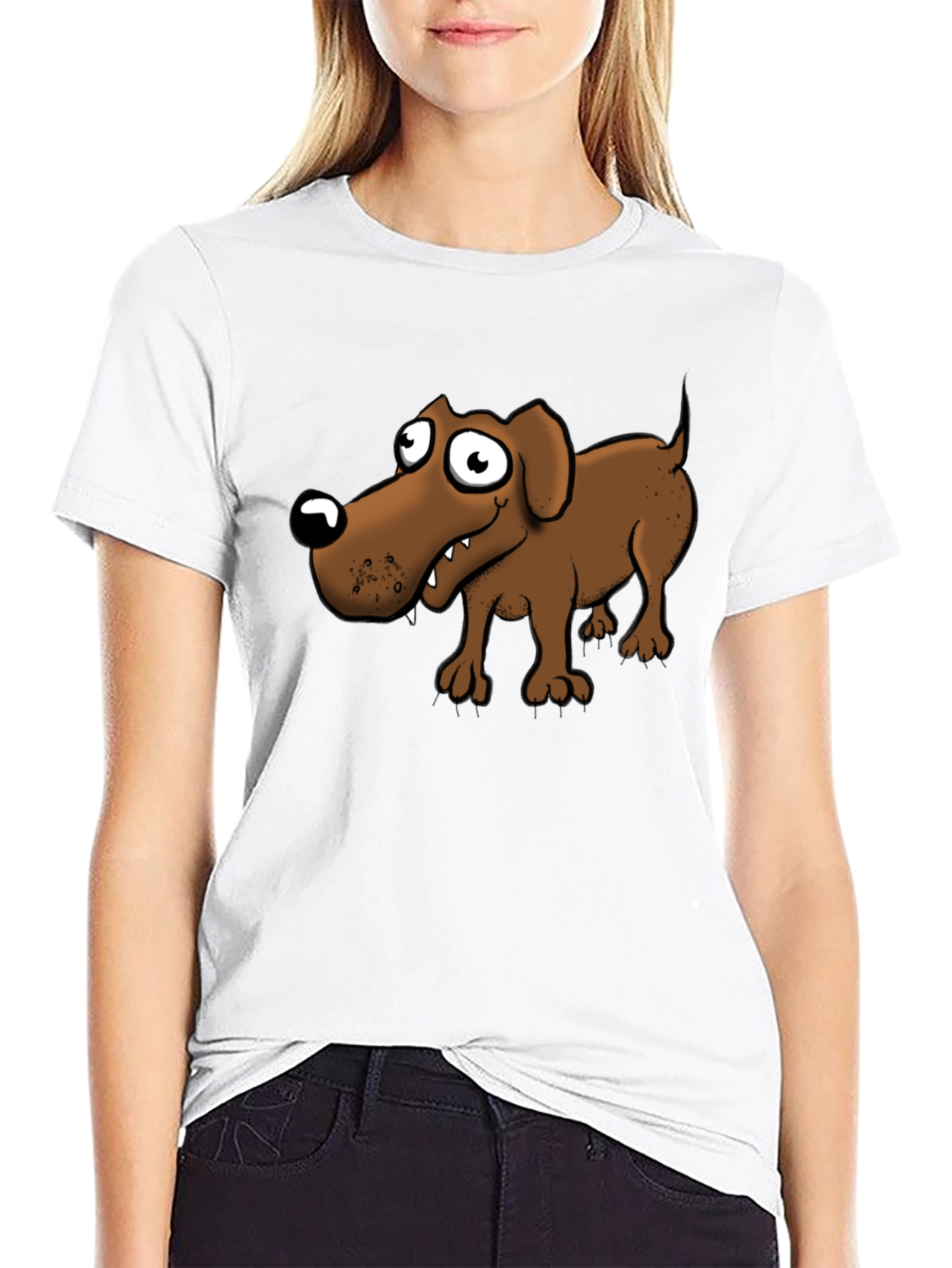 Black Cartoon Dog Graphic T-Shirt - Black view 9