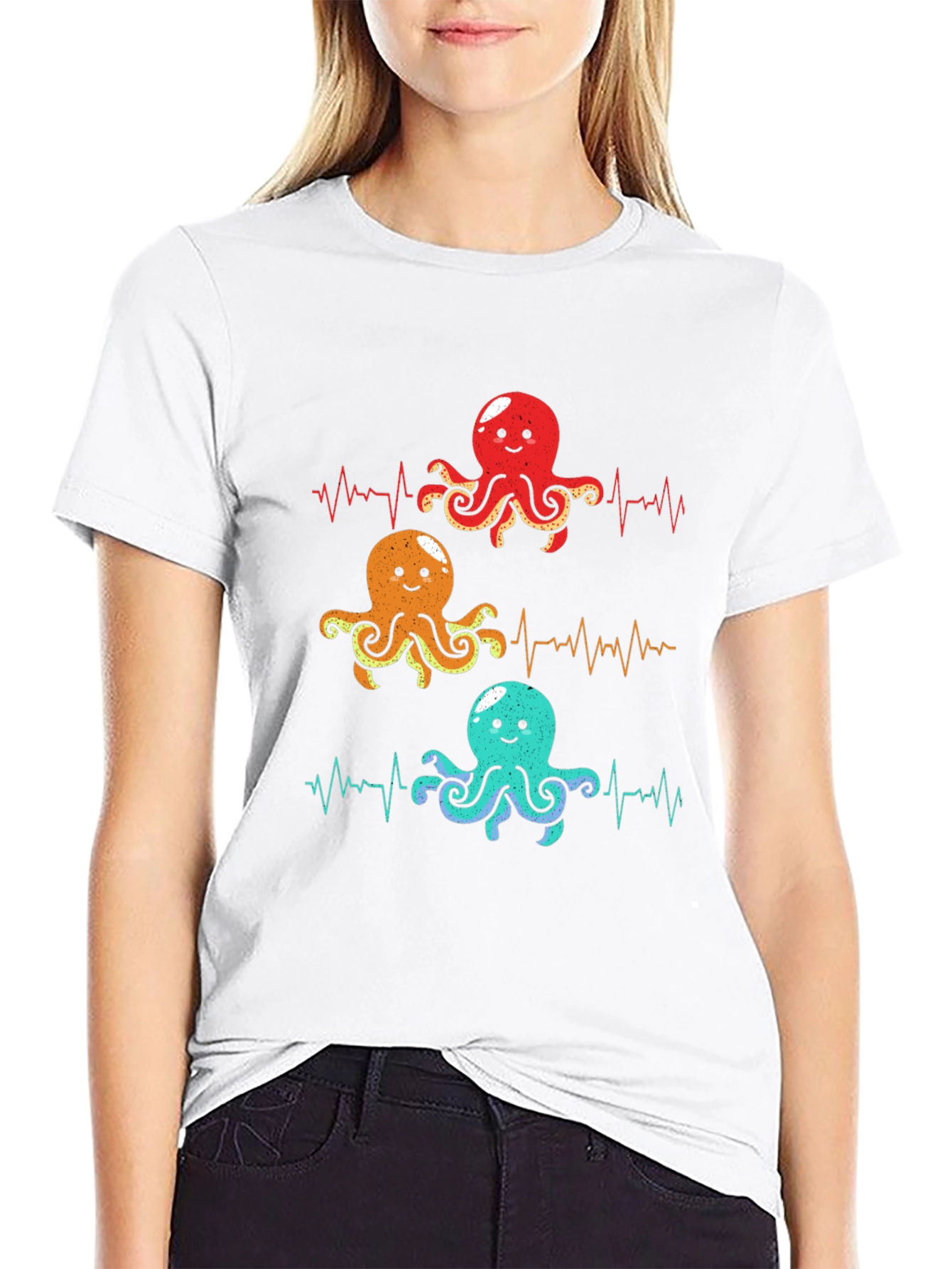Black Octopus Heartbeat Graphic T-Shirt - Sea Life Tee view 9