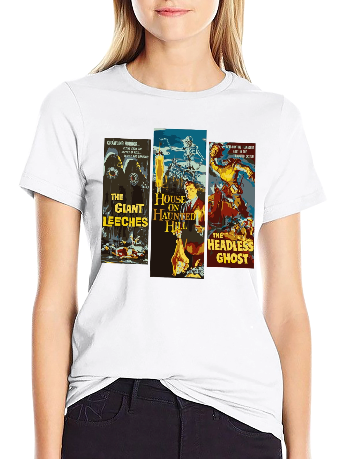 Black Horror Movie Poster Collage Graphic T-Shirt view 9