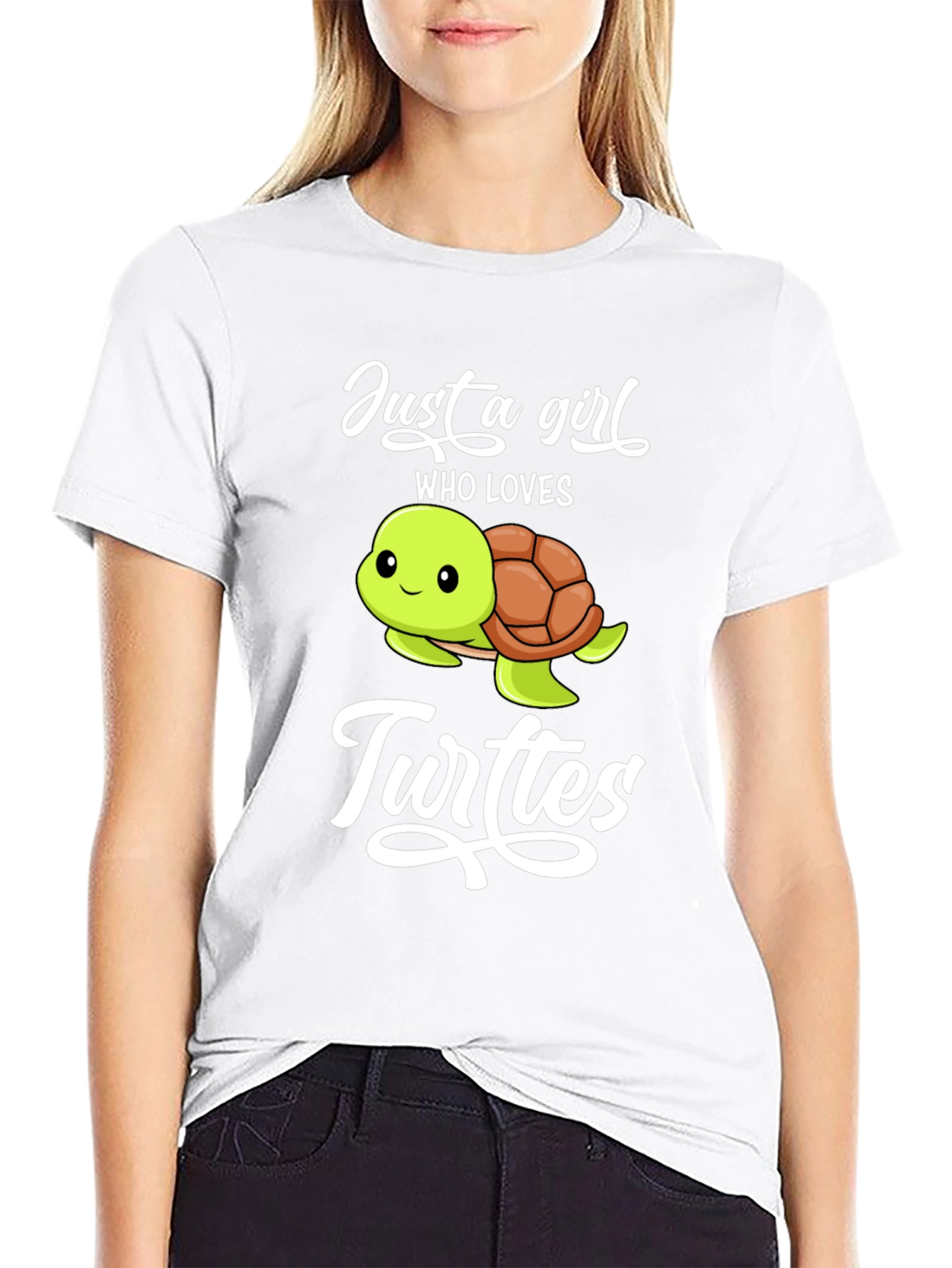 Black Just A Girl Who Loves Turtles Graphic T-Shirt view 9