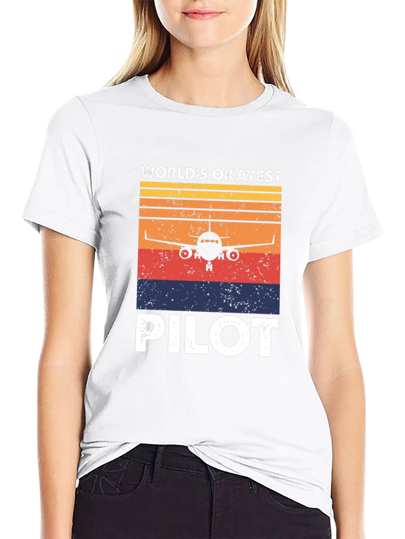 Black World's Okayest Pilot Retro T-Shirt view 9