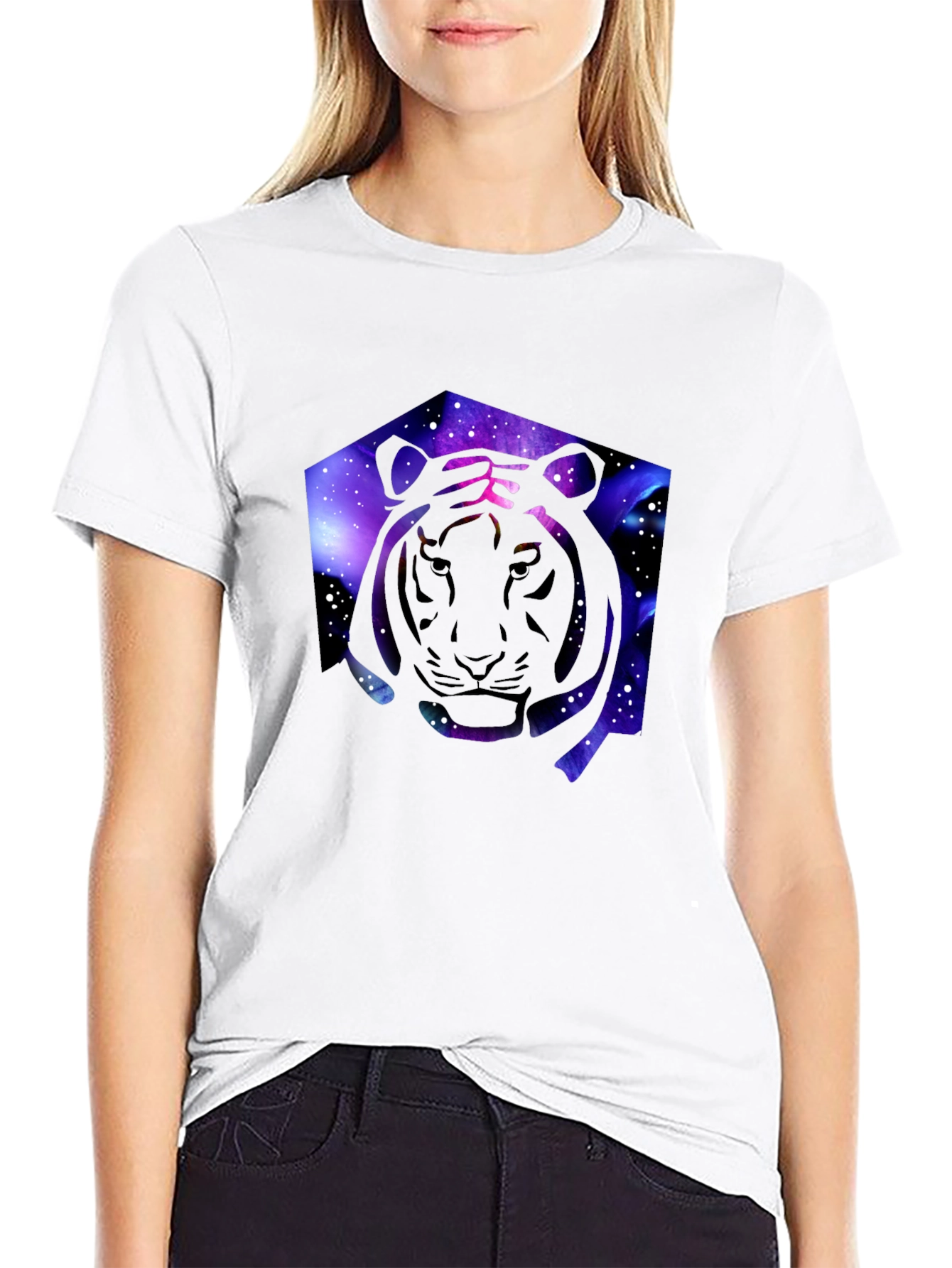 Black Galaxy Tiger Graphic Black T-Shirt view 9