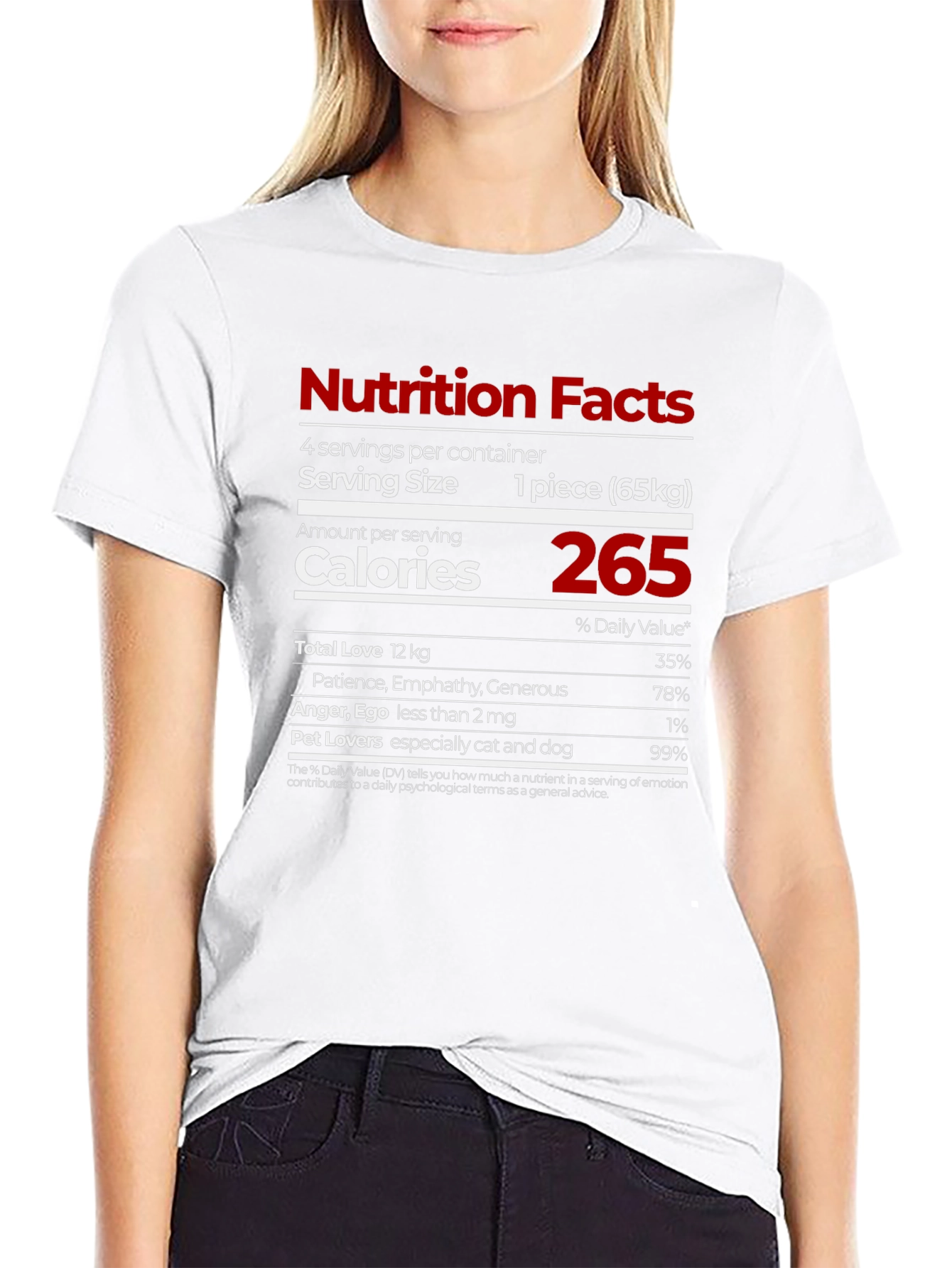 Black Nutrition Facts T-Shirt - Love, Patience, Pet Lovers view 9