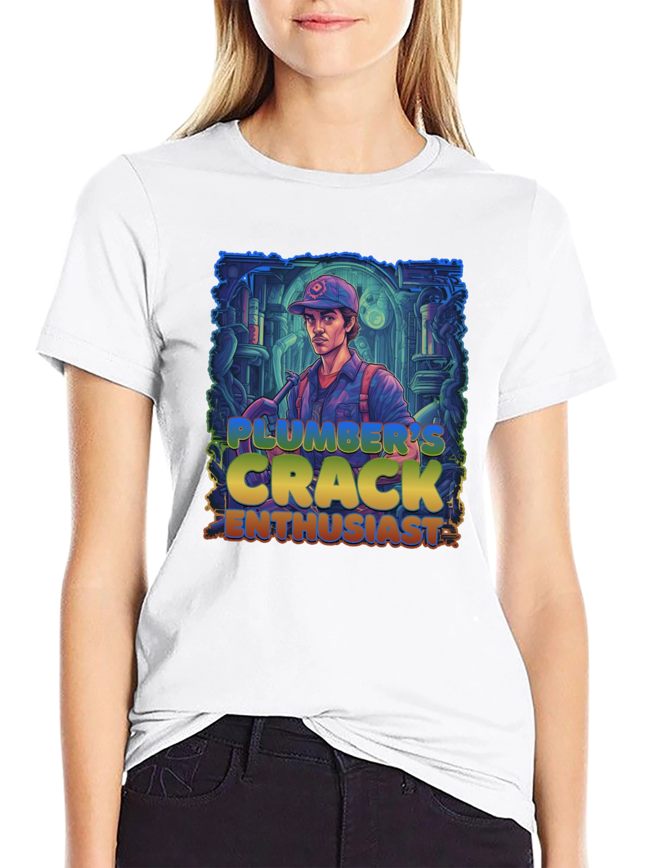 Black Plumber's Crack Enthusiast Graphic Tee view 9