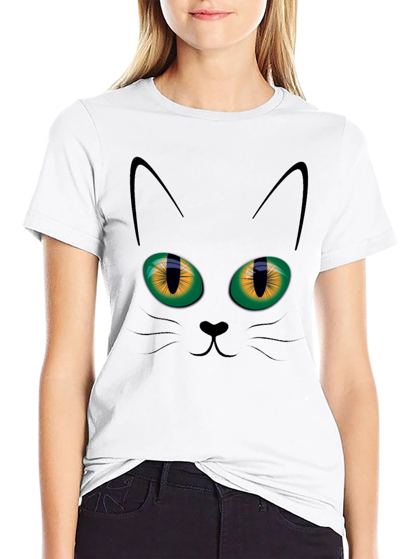 Black Black Cat Face Graphic T-Shirt view 9