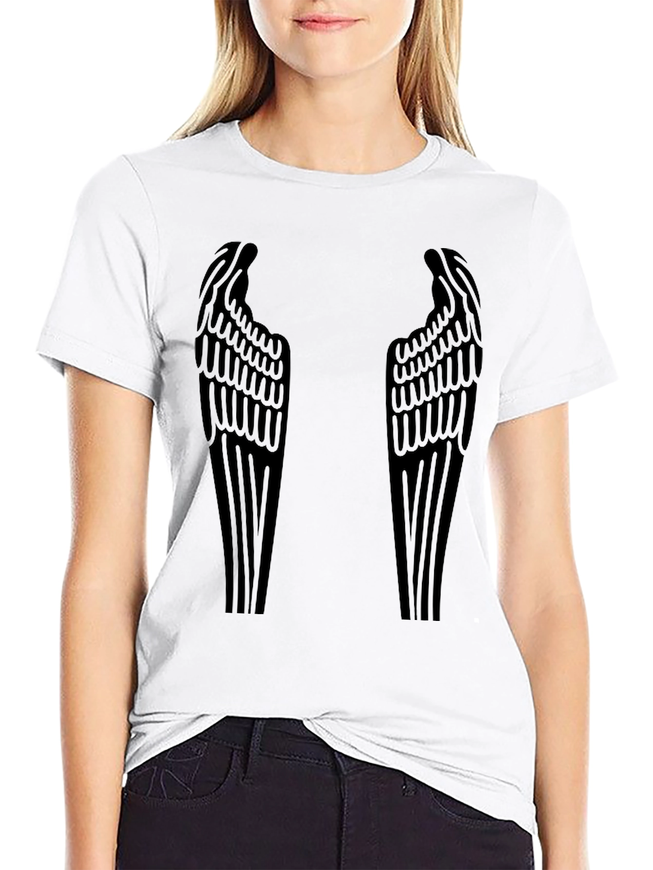 Black Winged Graphic Tee - Black Cotton Blend T-Shirt view 9