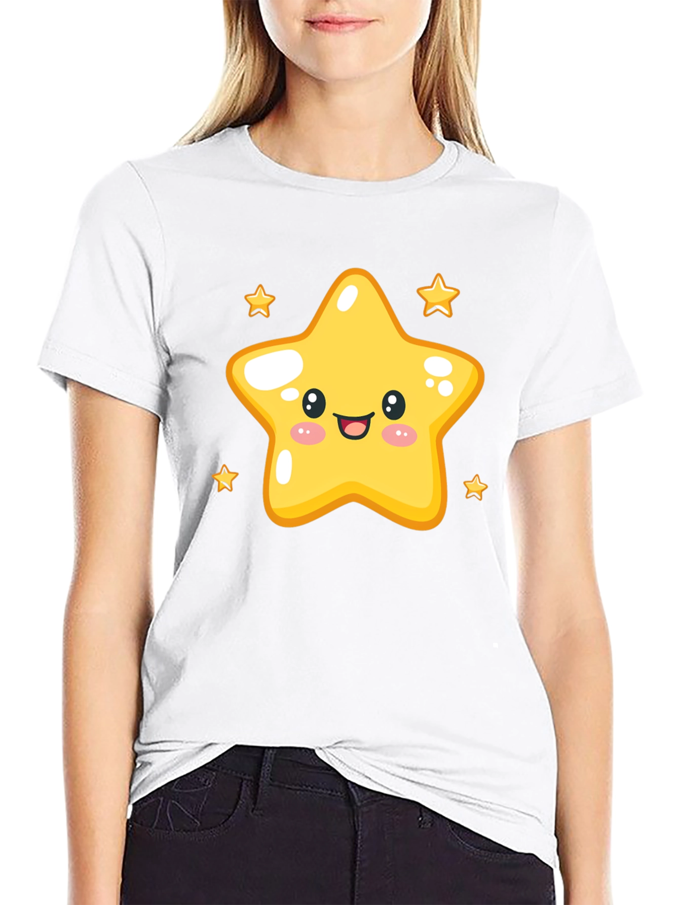 Black Cute Star Graphic Tee - Black Cotton Blend Shirt view 9