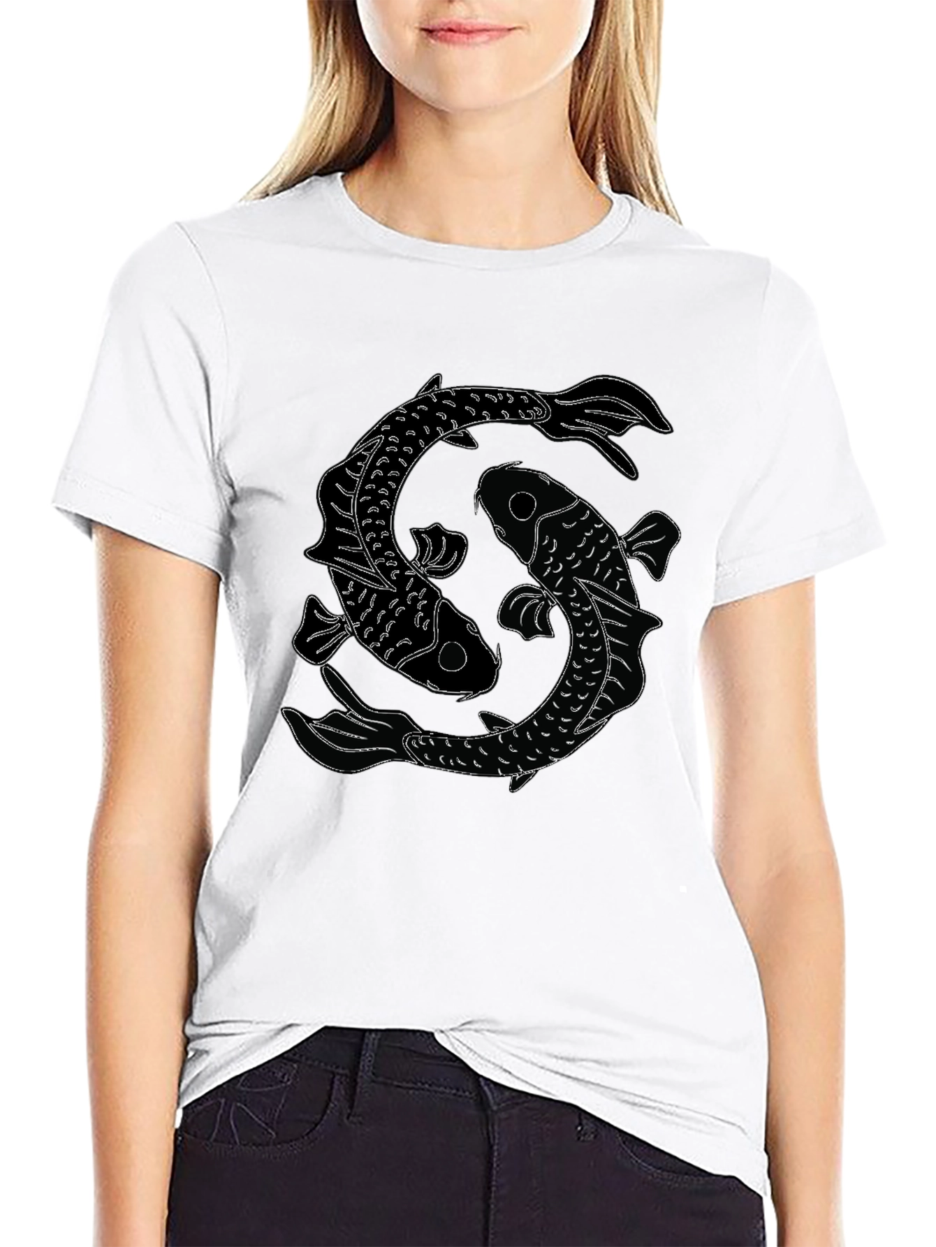 Black Yin Yang Koi Fish Graphic Tee - Classic Black T-Shirt view 9