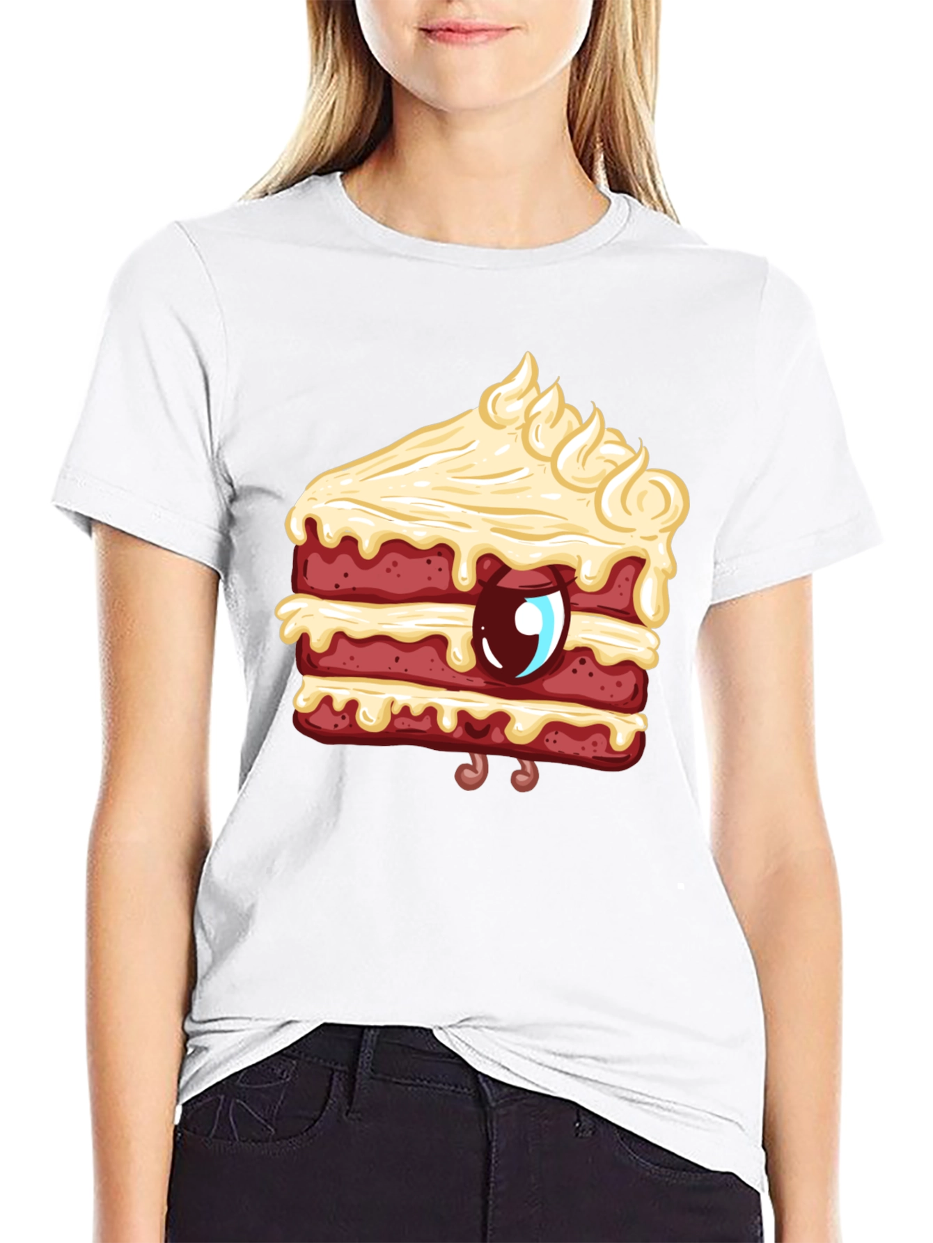 Black Cartoon Cake Slice Graphic Tee - Sweet Style! view 9