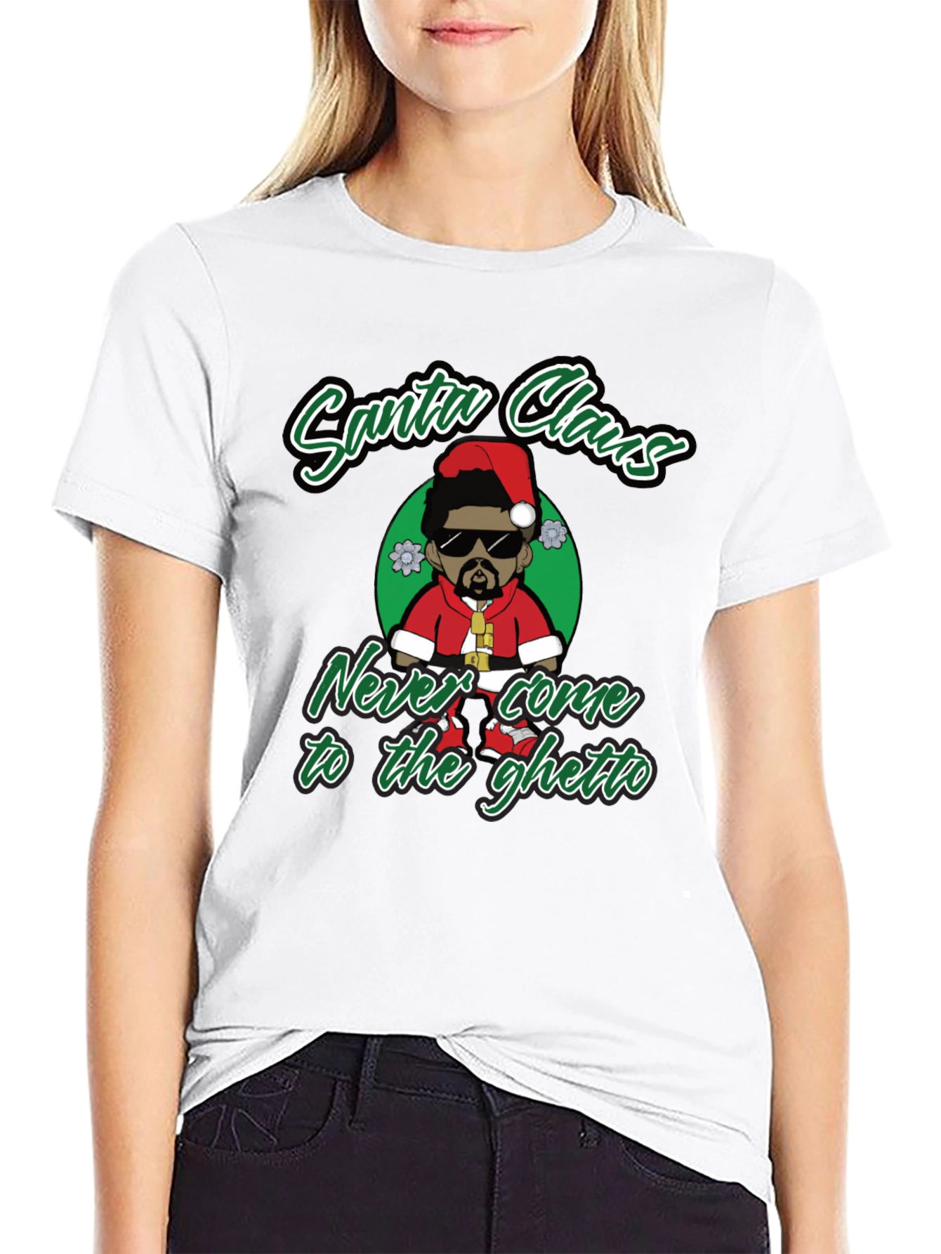 Black Santa Claus Never Come to the Ghetto Black T-Shirt view 9