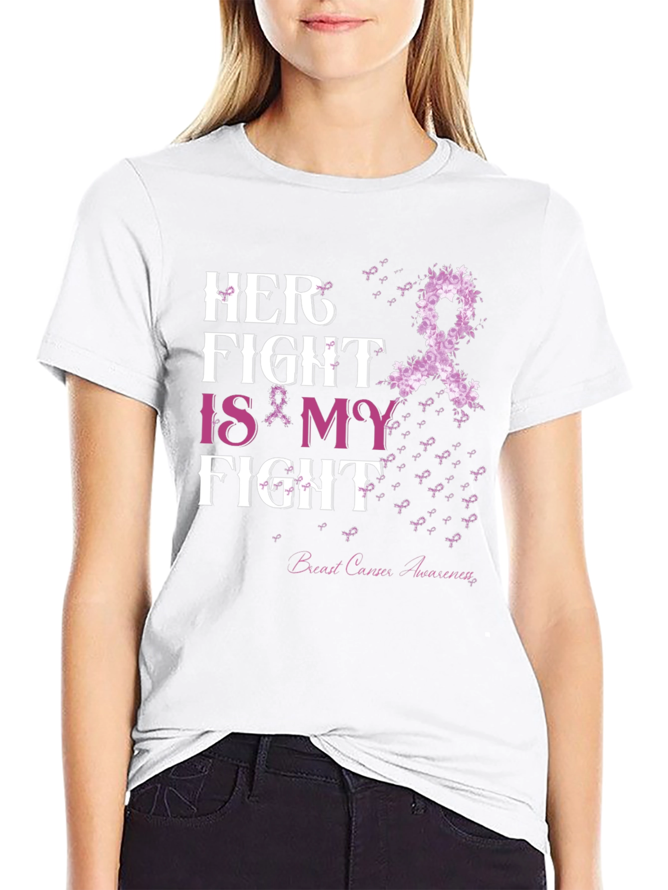 Black Her Fight is My Fight T-Shirt Breast Cancer Awareness view 9