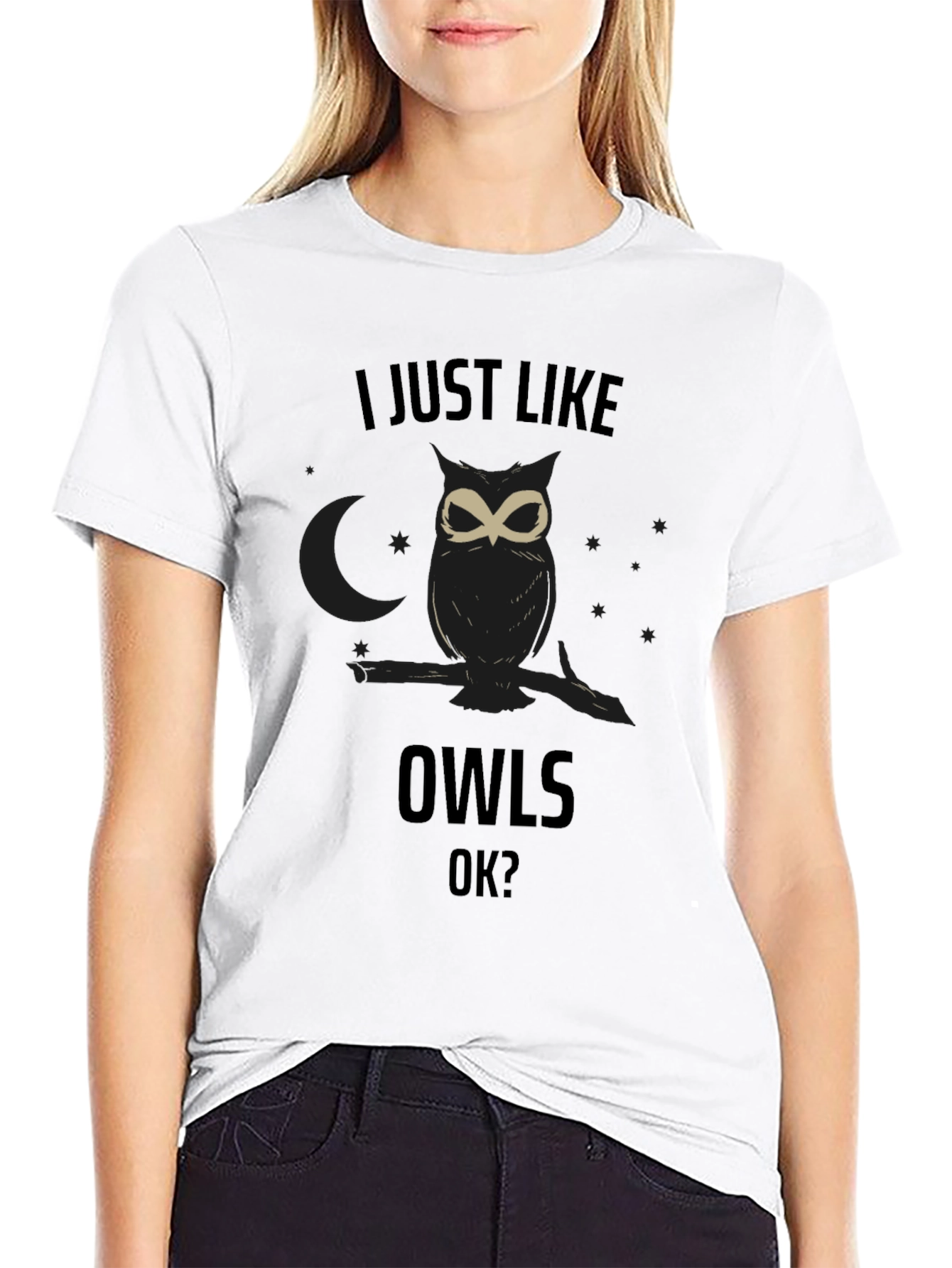 Black I Just Like Owls OK? Black T-Shirt view 9