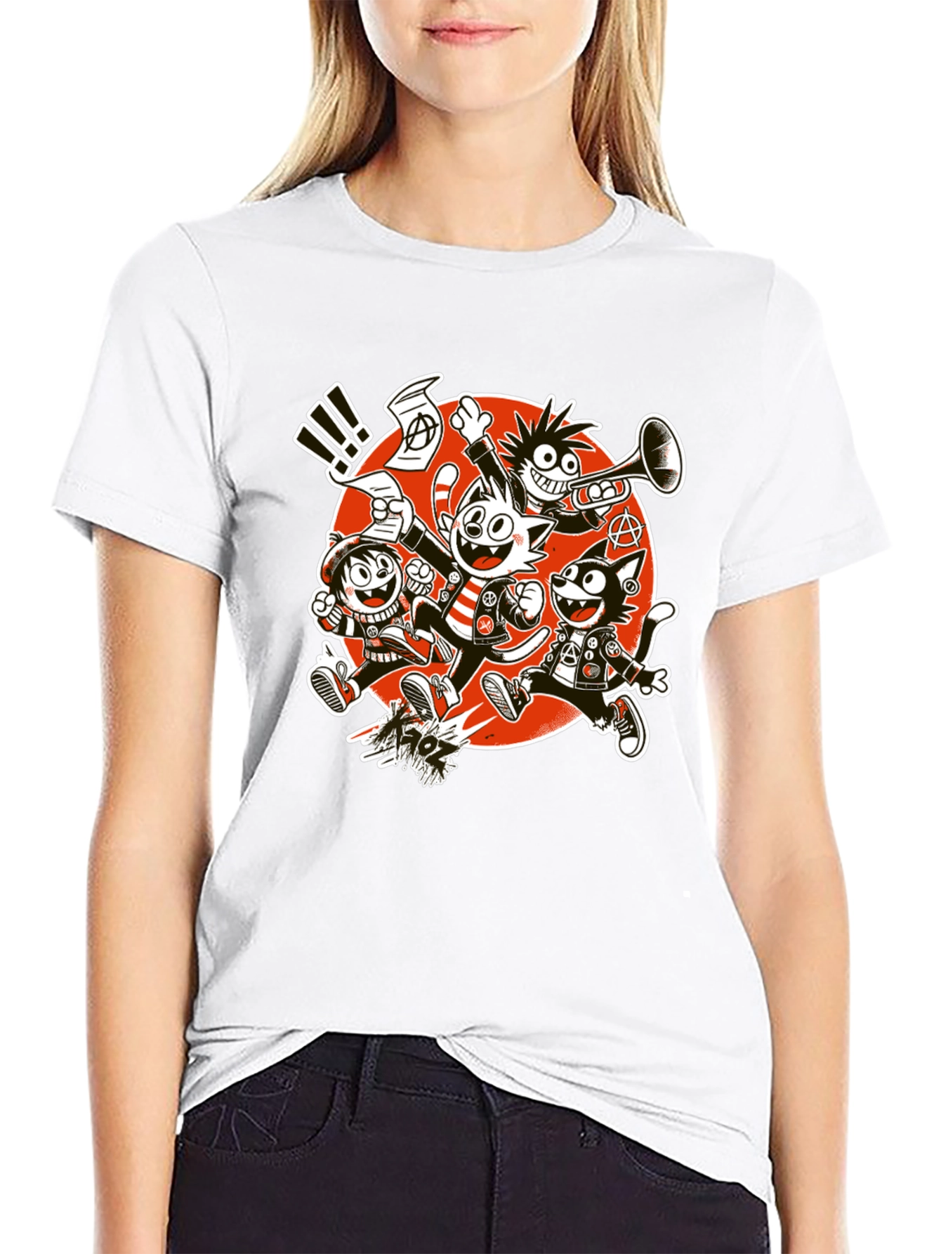 Black Cartoon Punk Band Graphic T-Shirt view 9