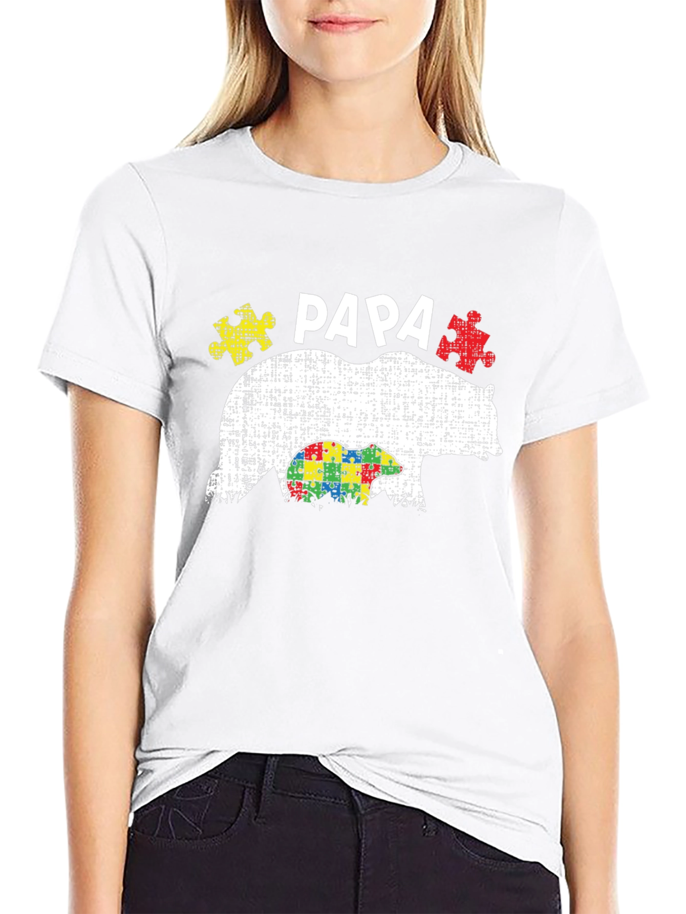 Black Papa Bear Autism Awareness T-Shirt view 9