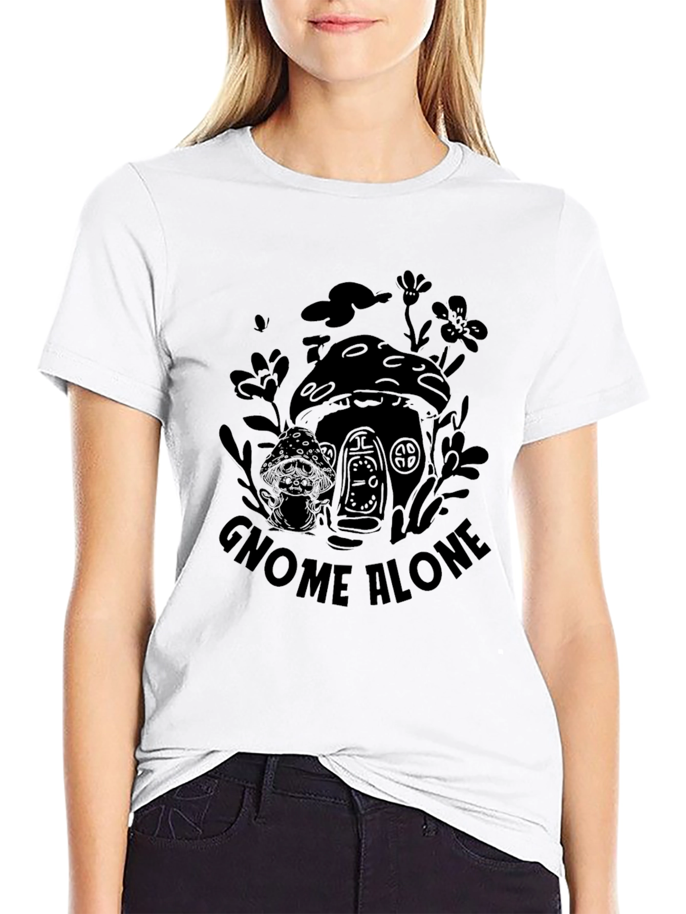 Black Gnome Alone Black Graphic T-Shirt view 9