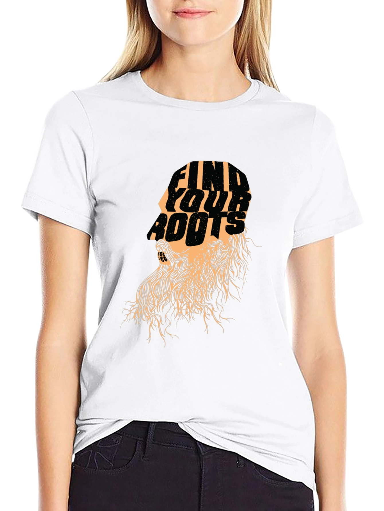 Black Find Your Roots Graphic Print Tee - Stylish Black T-Shirt view 9
