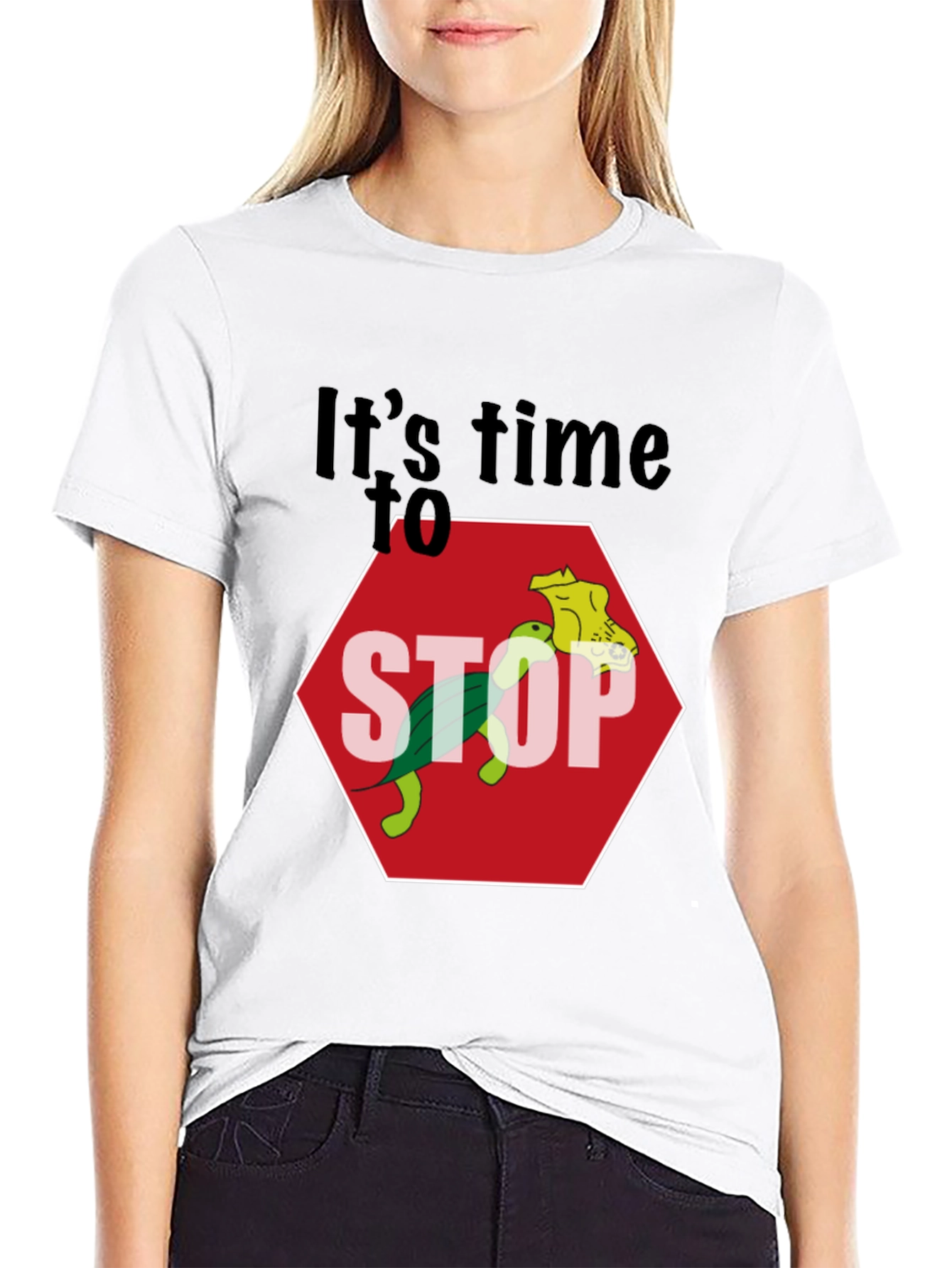 Black Humorous Turtle Stop Sign Graphic Tee view 9