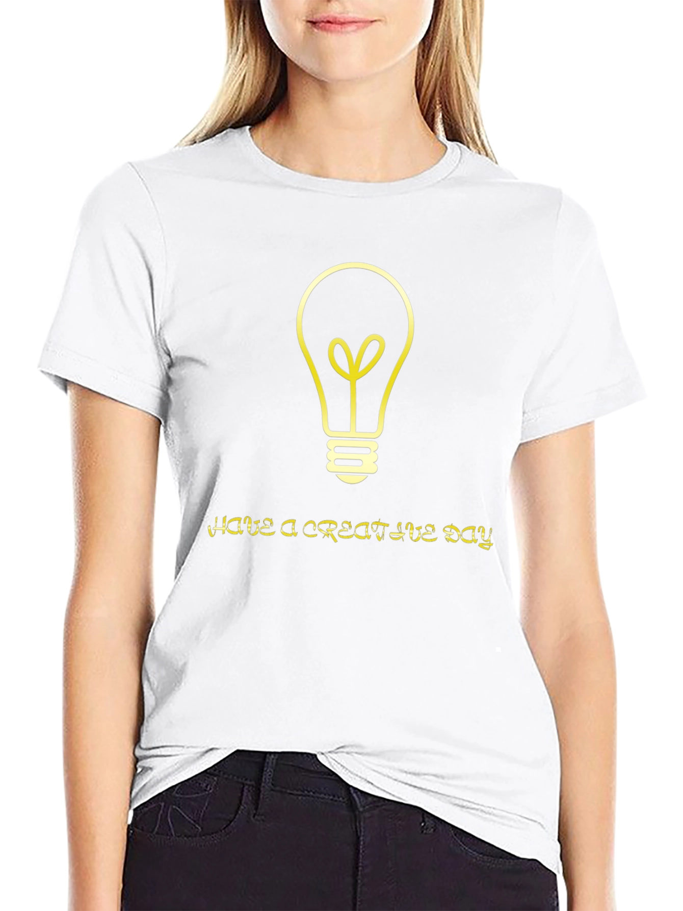Black Creative Idea T-Shirt - Black Cotton Tee with Lightbulb Graphic view 9