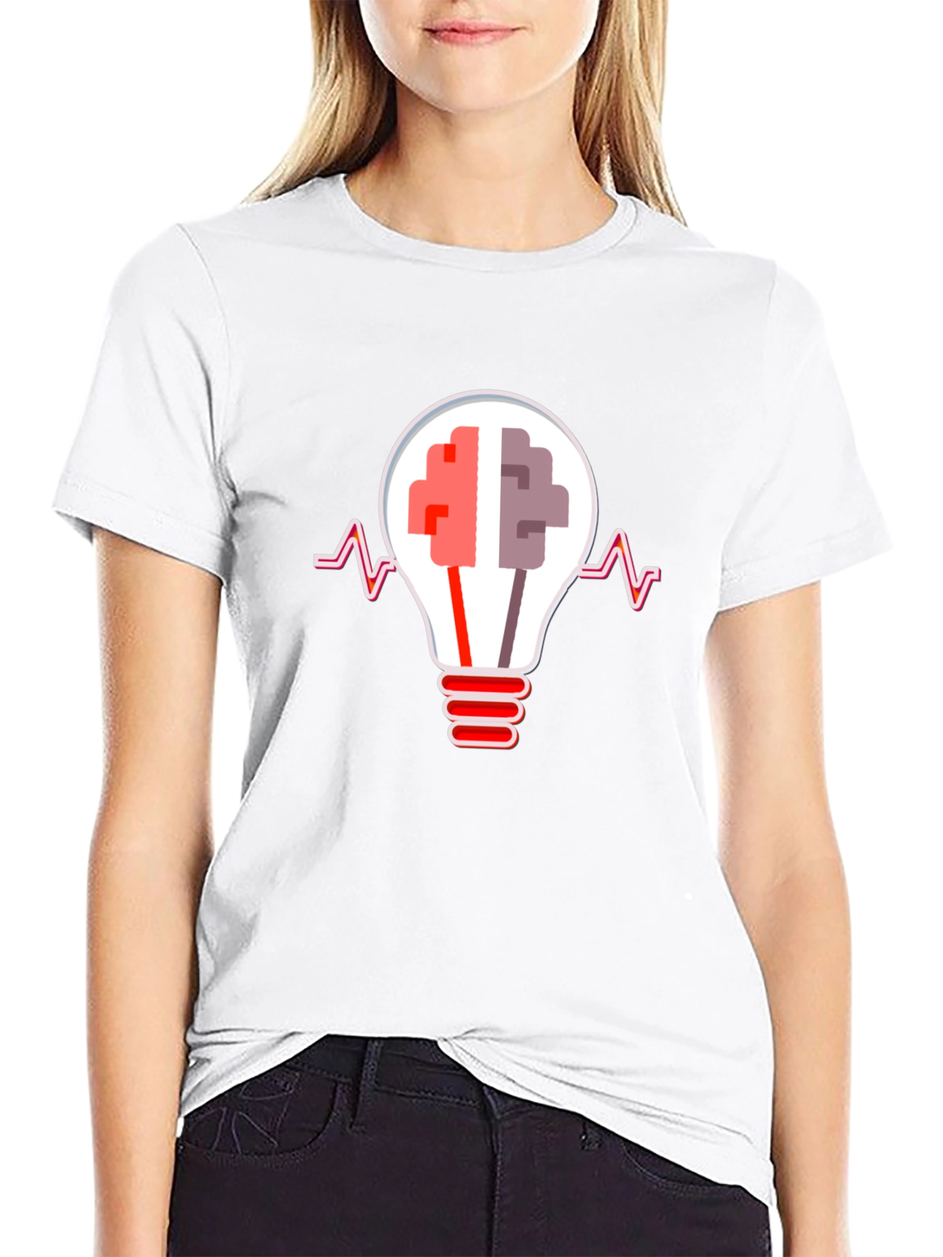 Black Brainstorm Tee: Lightbulb Brain Graphic T-Shirt view 9