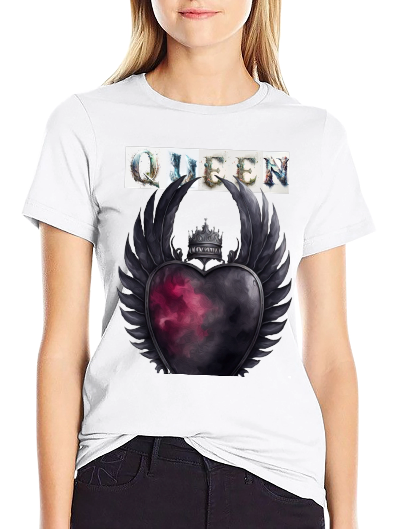 Black Queen Heart Crown Graphic Tee - Trendy Style view 9
