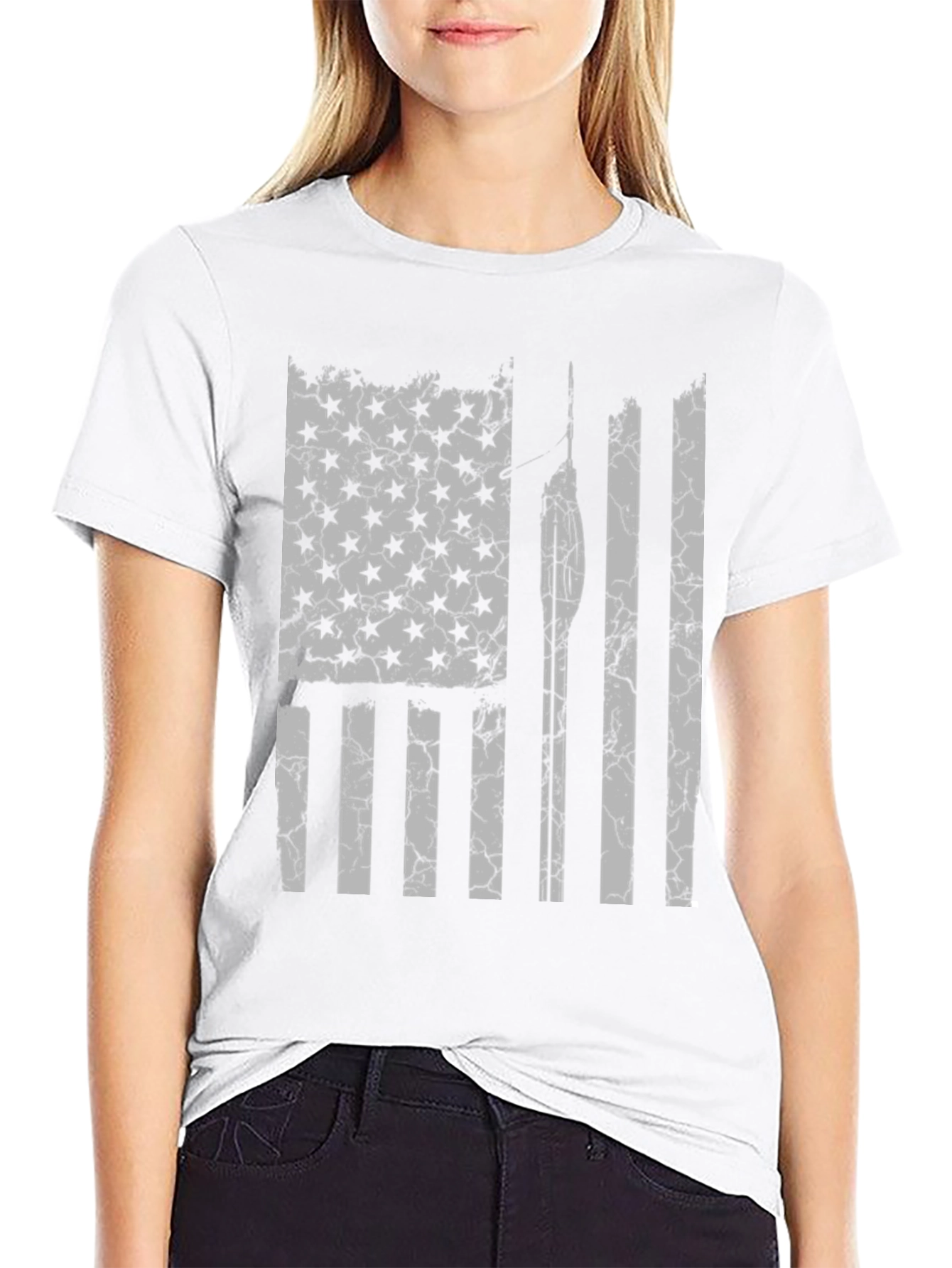 Black Distressed American Flag Spear Fishing T-Shirt view 9