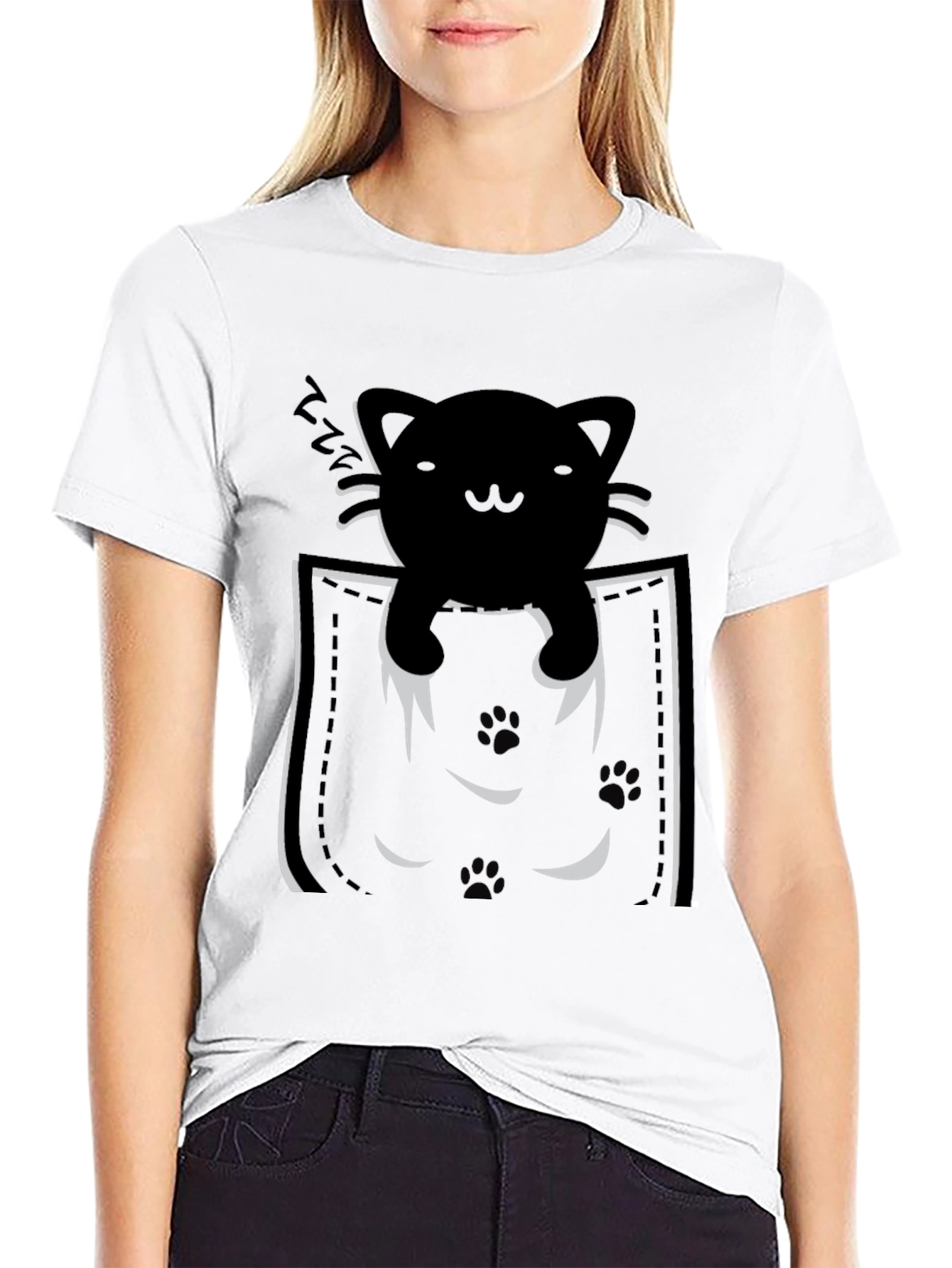 Black Pocket Cat T-Shirt - Black Kitten Tee view 9