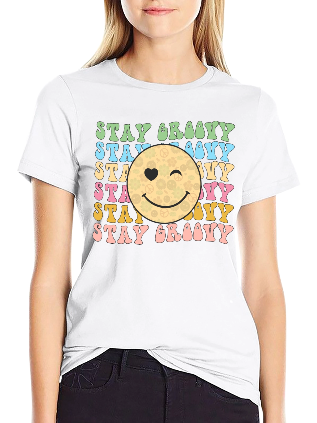 Black Stay Groovy Retro Graphic T-Shirt view 9
