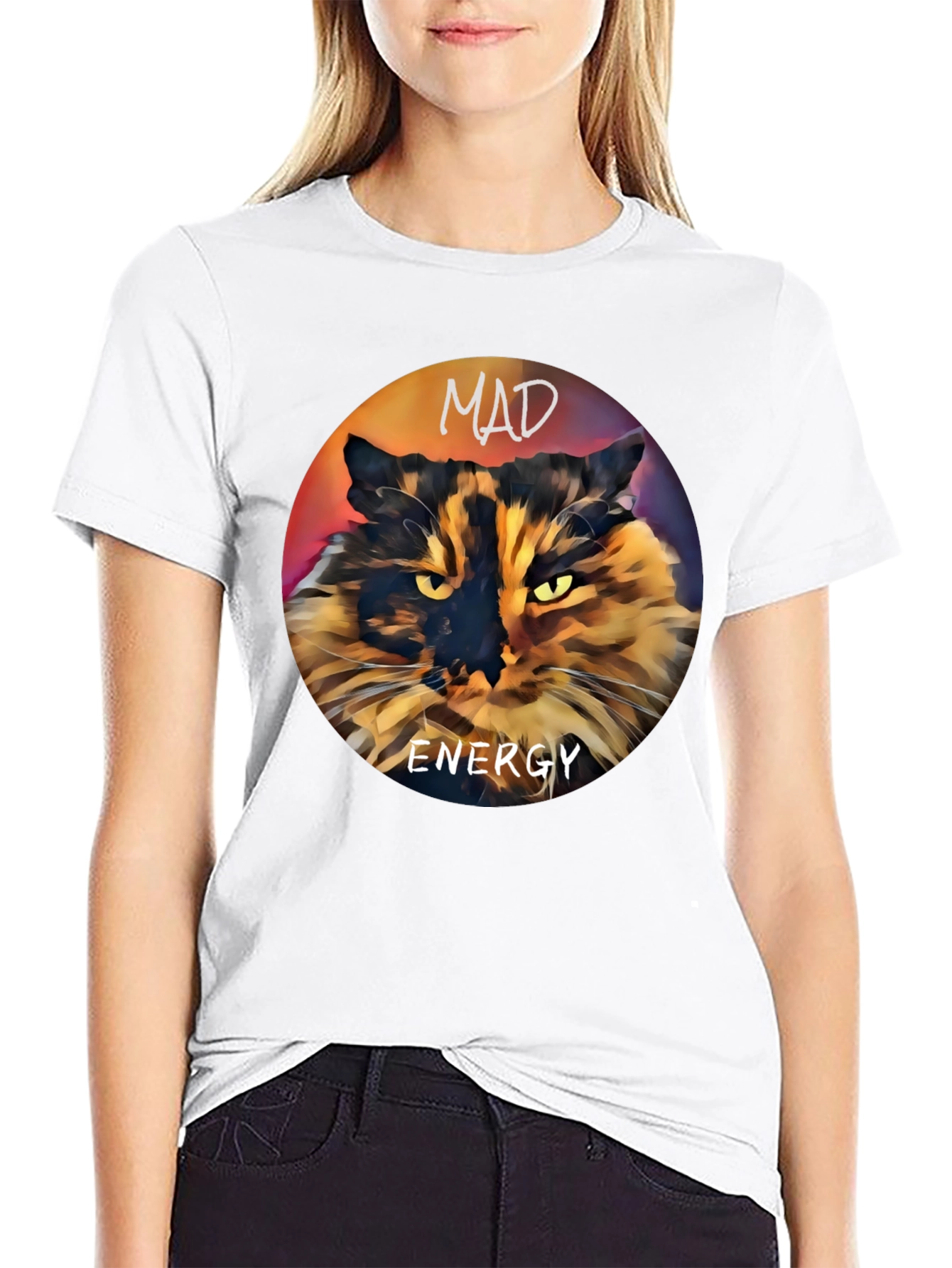 Black Mad Energy Cat Graphic T-Shirt view 9