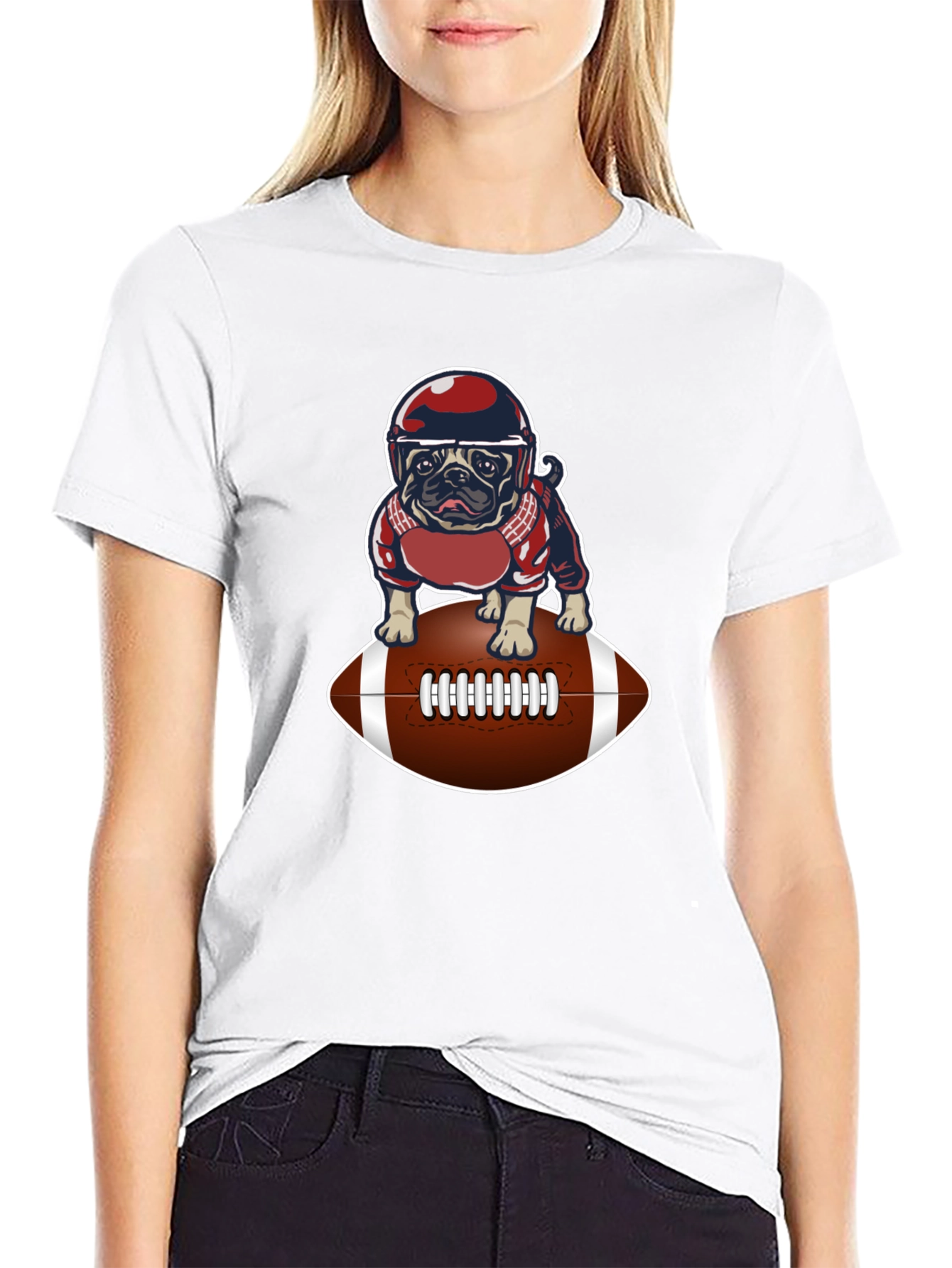 Black Football Pug Graphic T-Shirt view 9