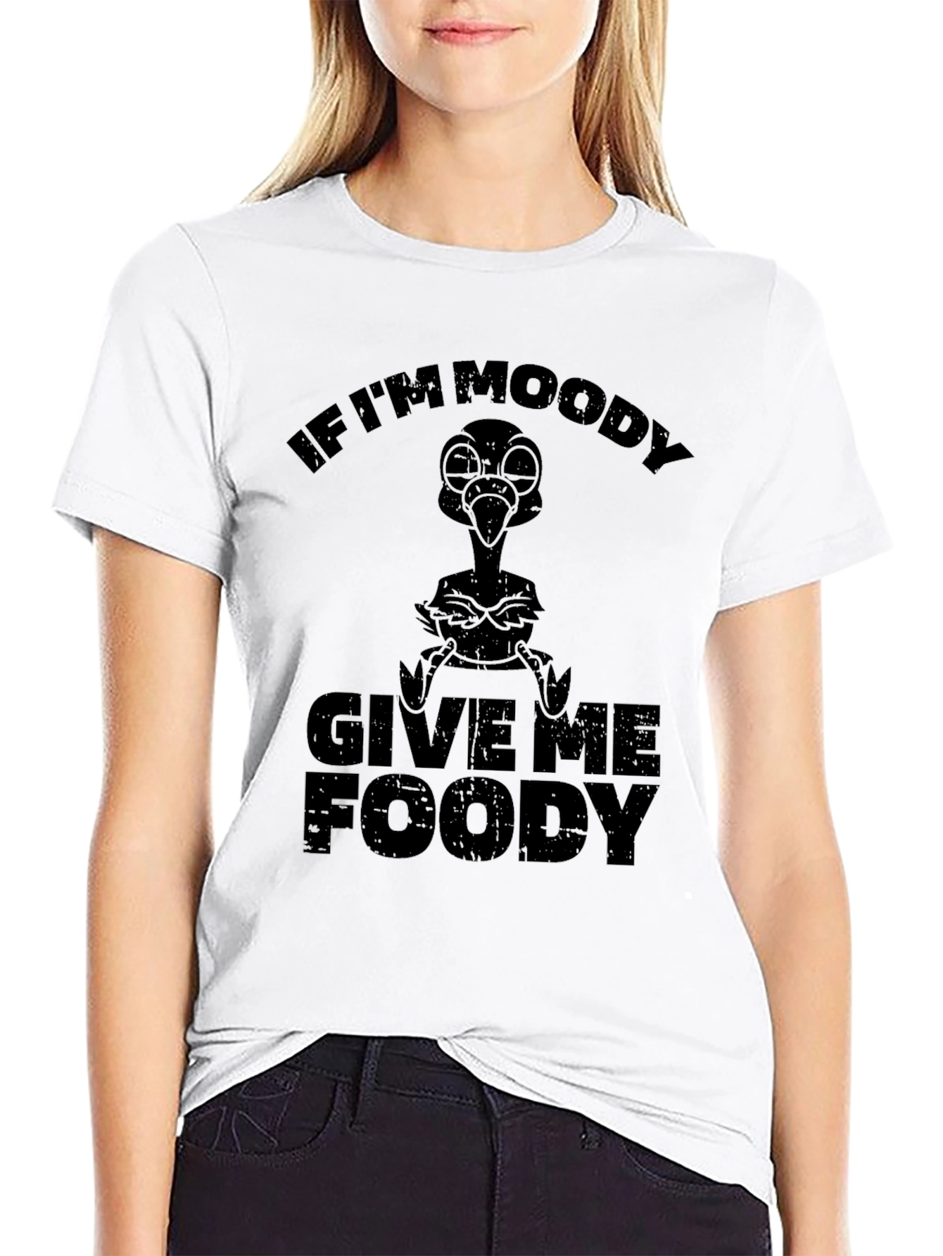 Black Moody Foody Graphic T-Shirt - Funny Bird Tee view 9
