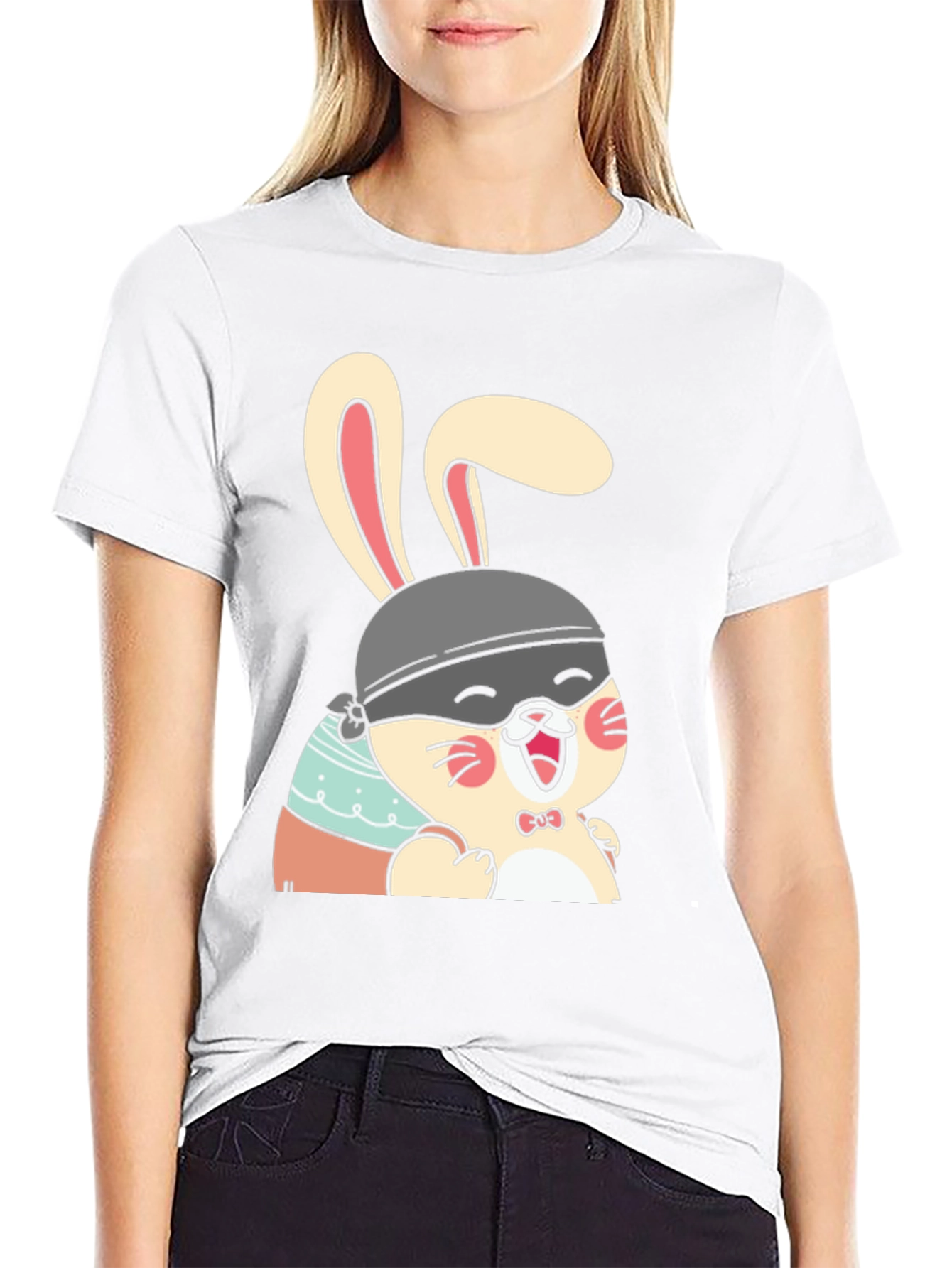 Black Cute Bunny T-Shirt - Black Cotton Tee view 9