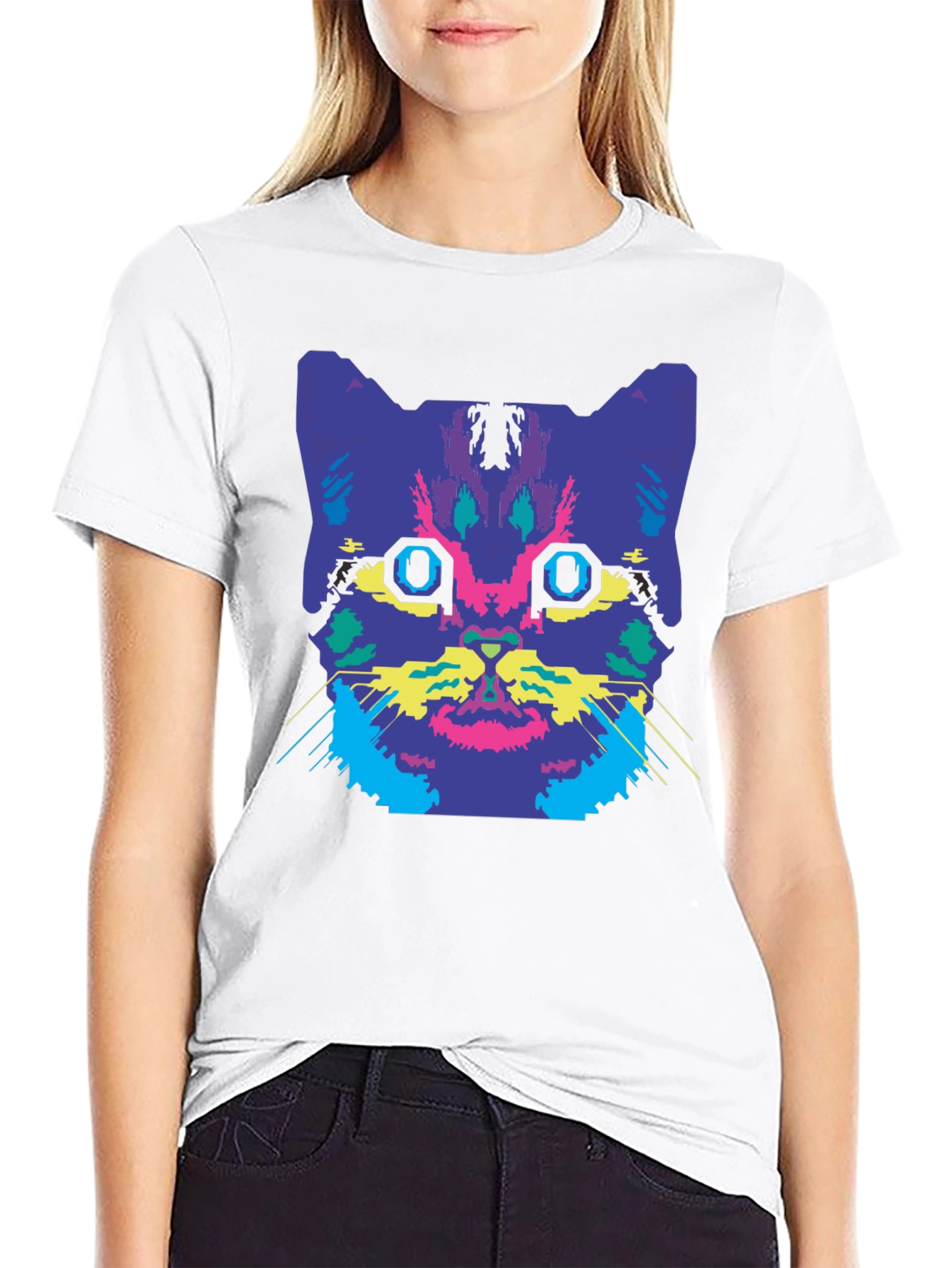 Black Vaporwave Cat Graphic Tee view 9