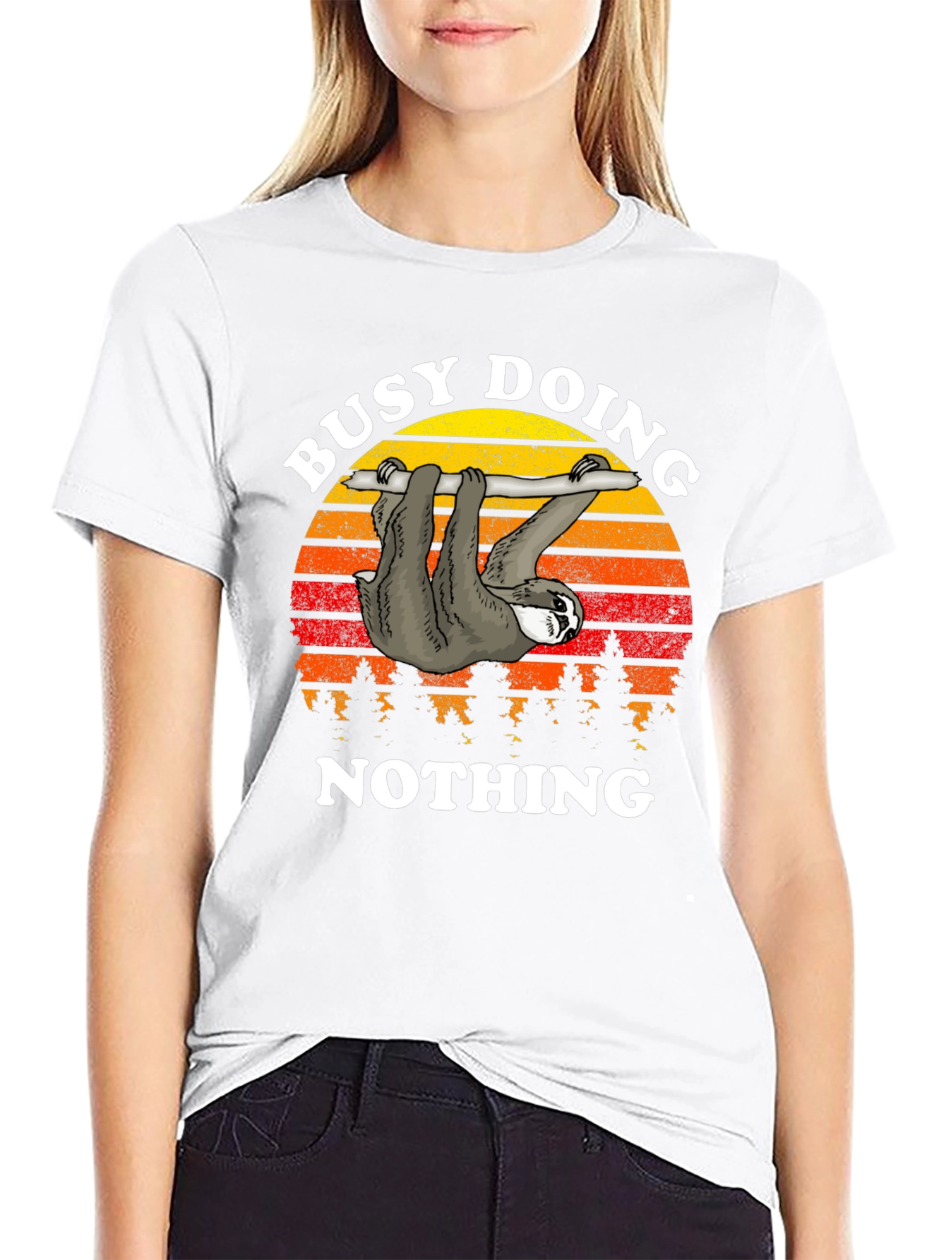 Black Busy Doing Nothing Sloth Graphic T-Shirt view 9