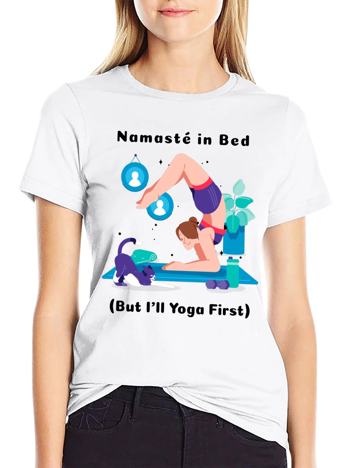 Black Namaste in Bed Yoga Graphic Tee view 9
