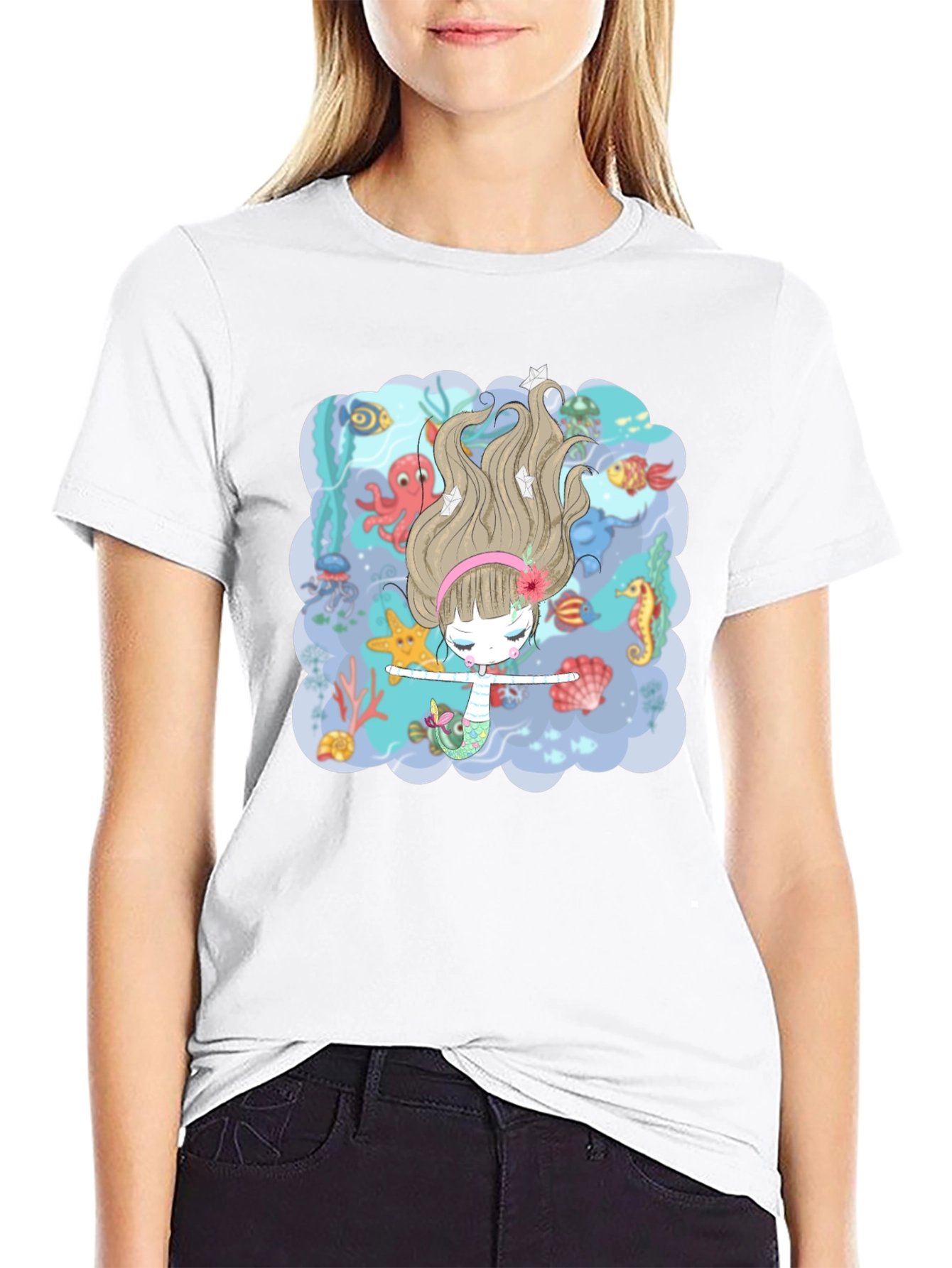 Black Mermaid T-Shirt - Undersea Adventure Design view 9