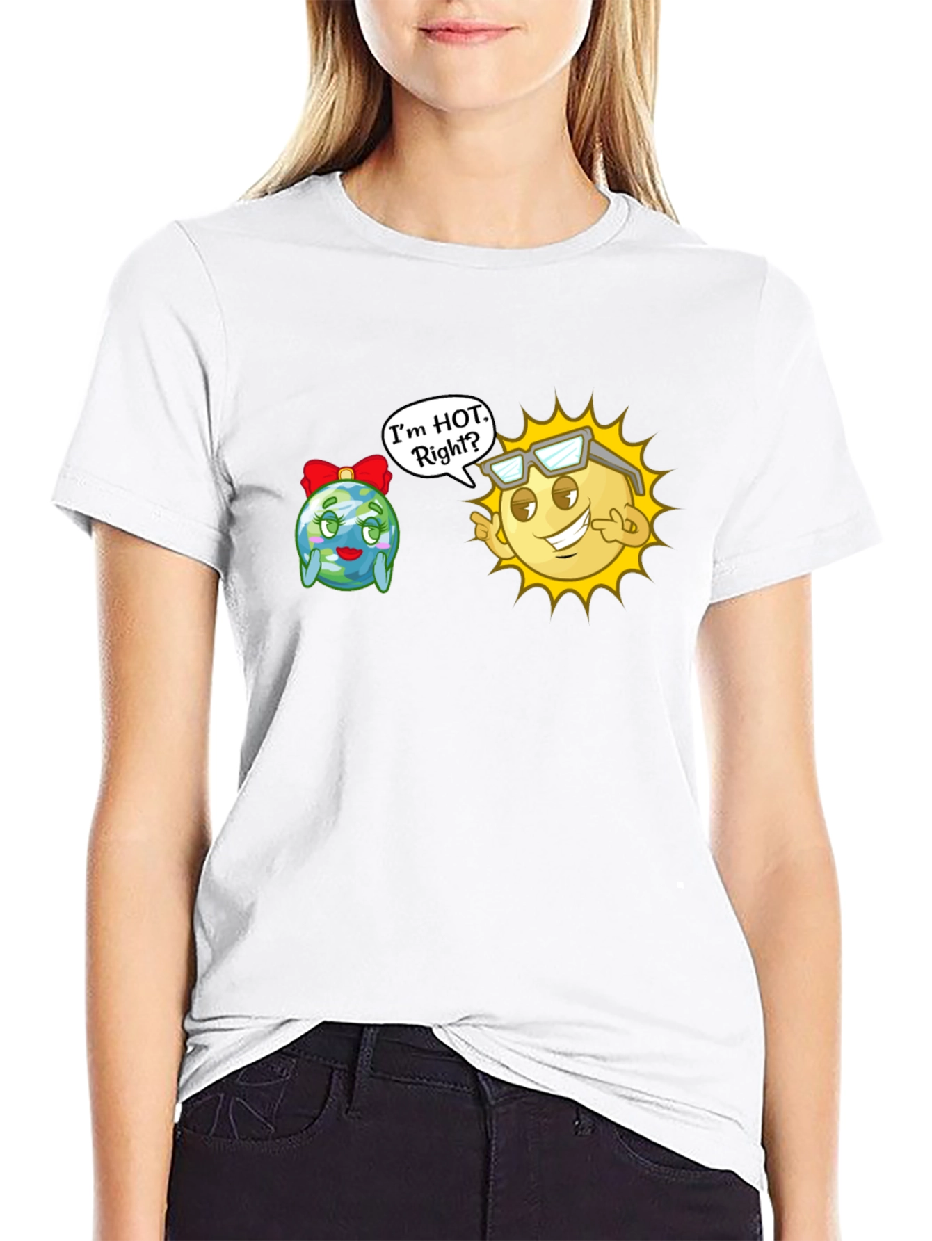 Black Funny Sun & Earth T-Shirt - I'm Hot, Right? view 9